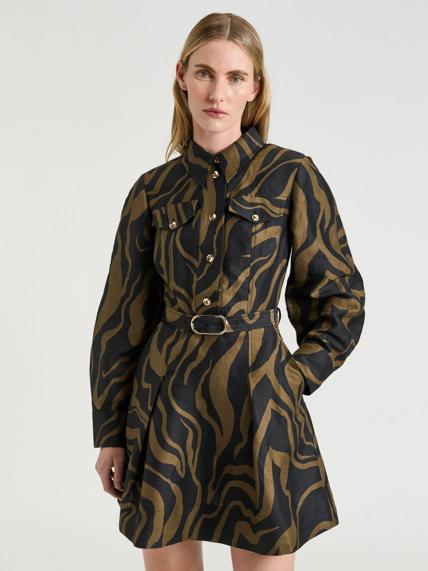 Abstract Zebra Linen Viscose Shirtdress - Image 2