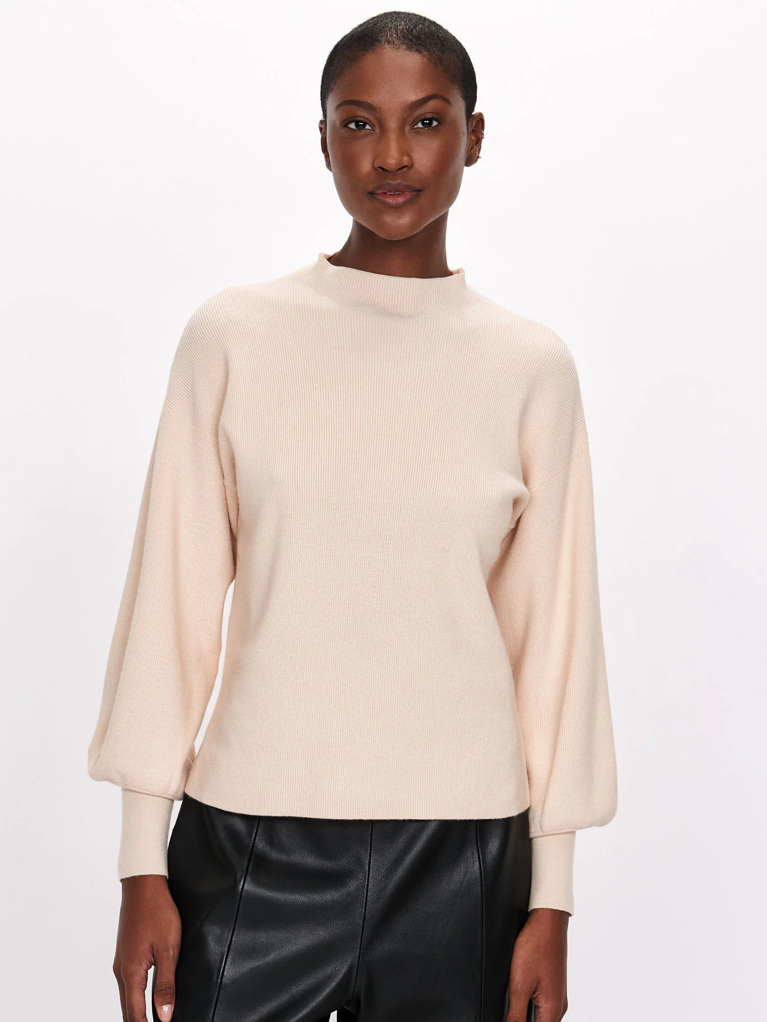 Blouson Sleeve Funnel Neck Knit