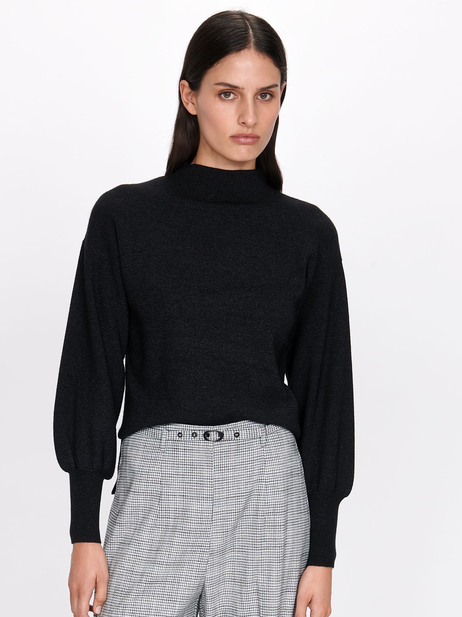 Blouson Sleeve Funnel Neck Knit - Image 7
