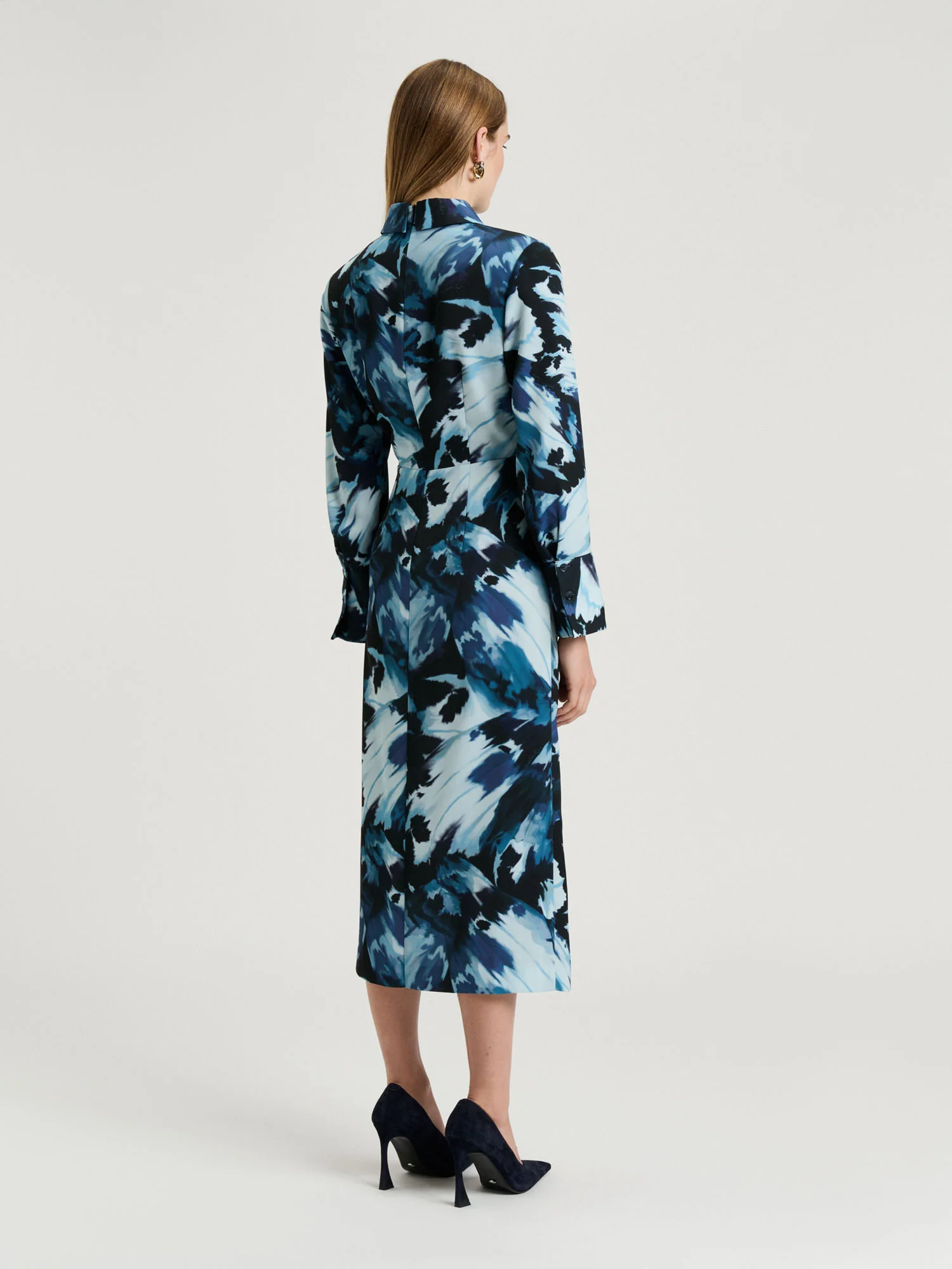 Blue Papillion Satin Shirtdress - Image 4