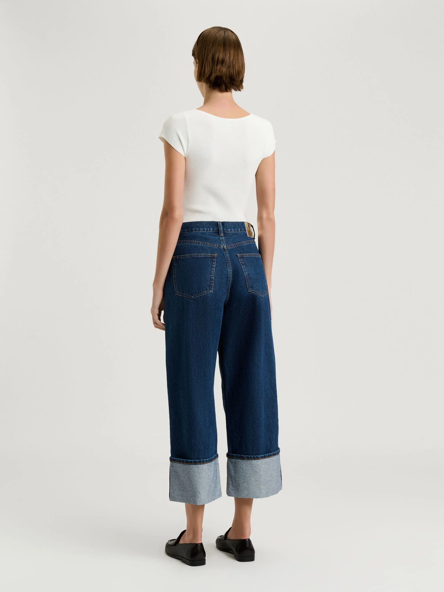 Cotton Denim Cropped Turn Up Jean - Image 4