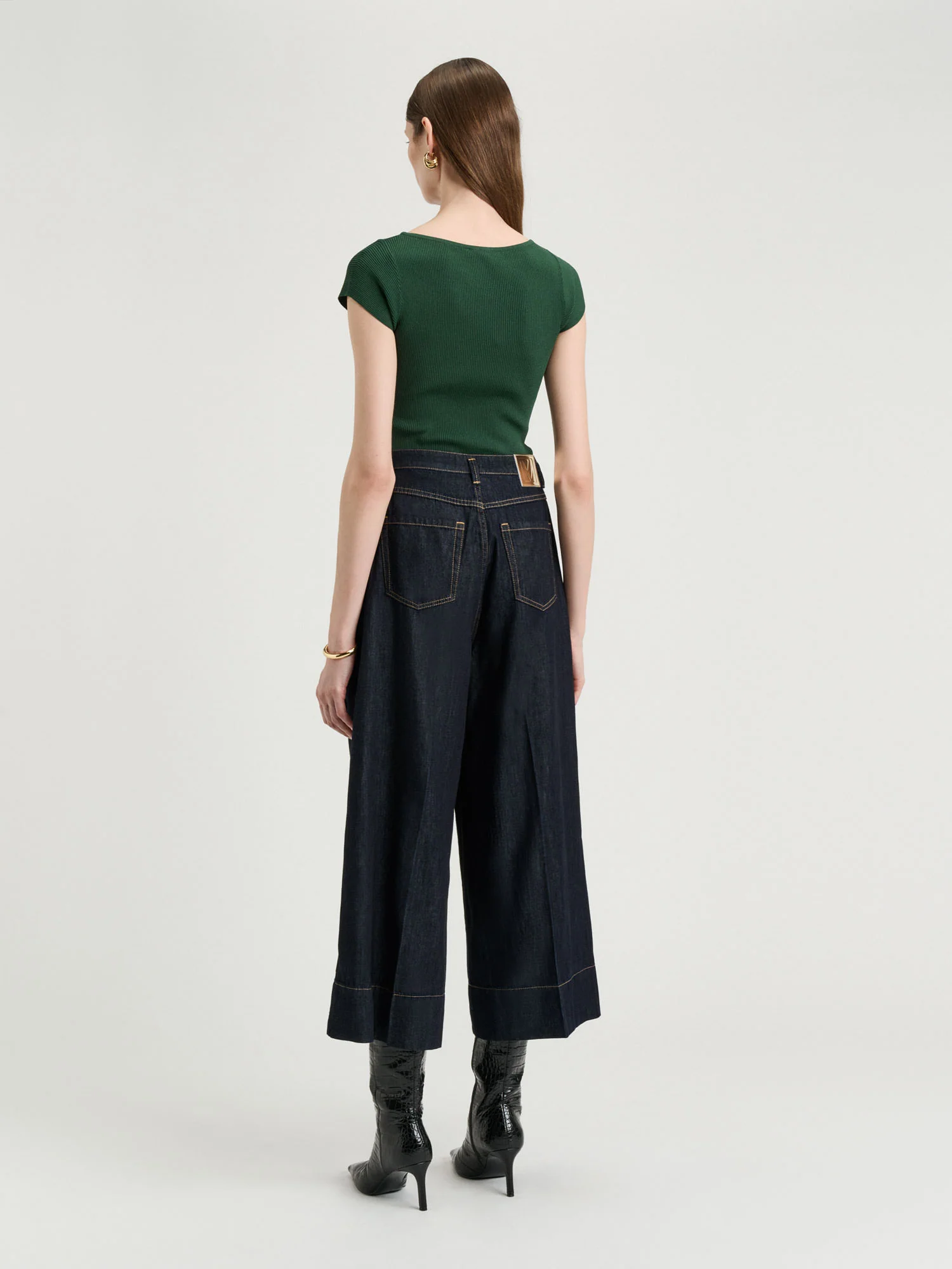 Cotton Lyocell Pintuck Wide Cropped Jean - Image 5