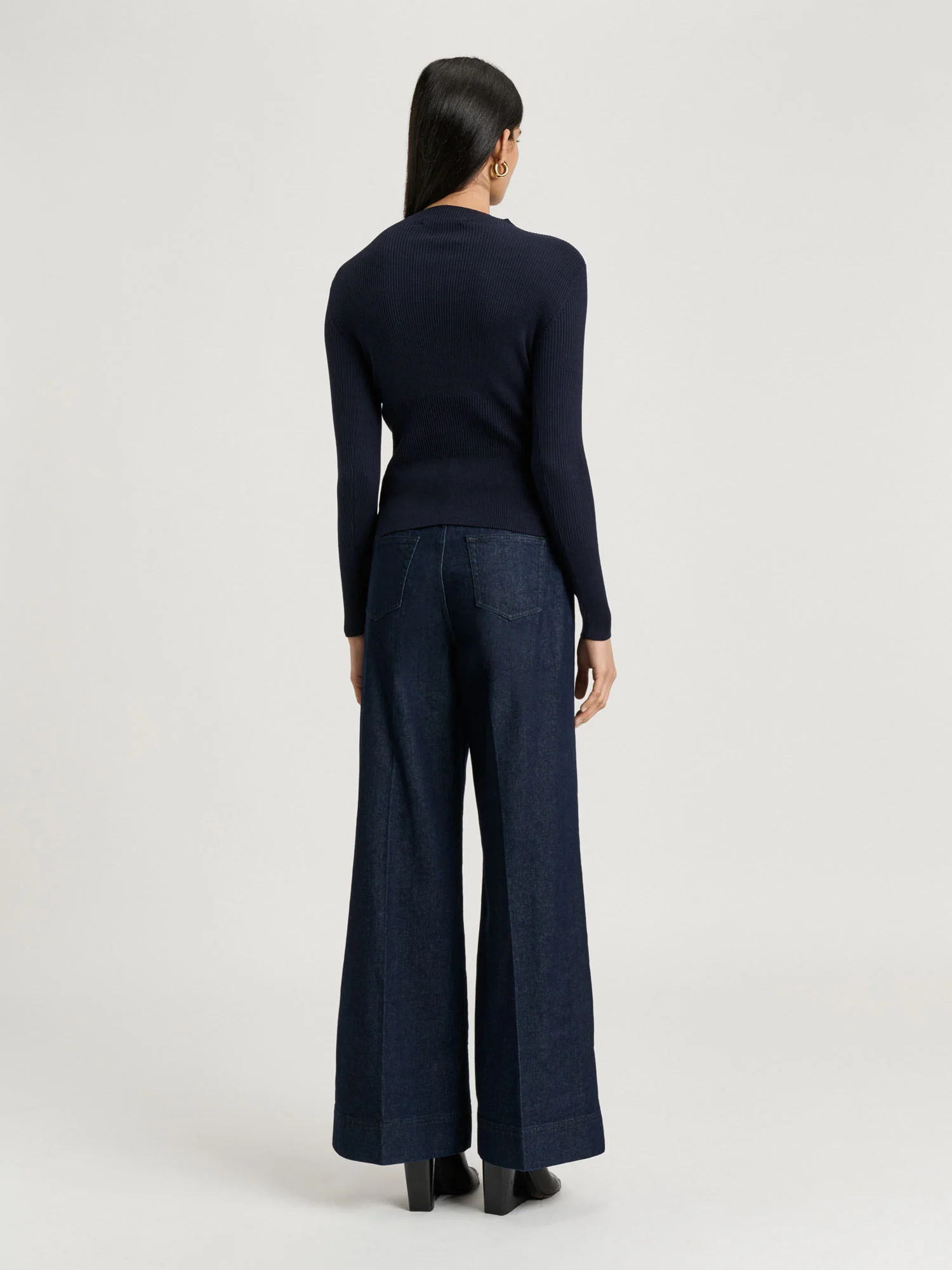 Cotton Silk Blend Mock Neck Ribbed Knit Top - Image 11