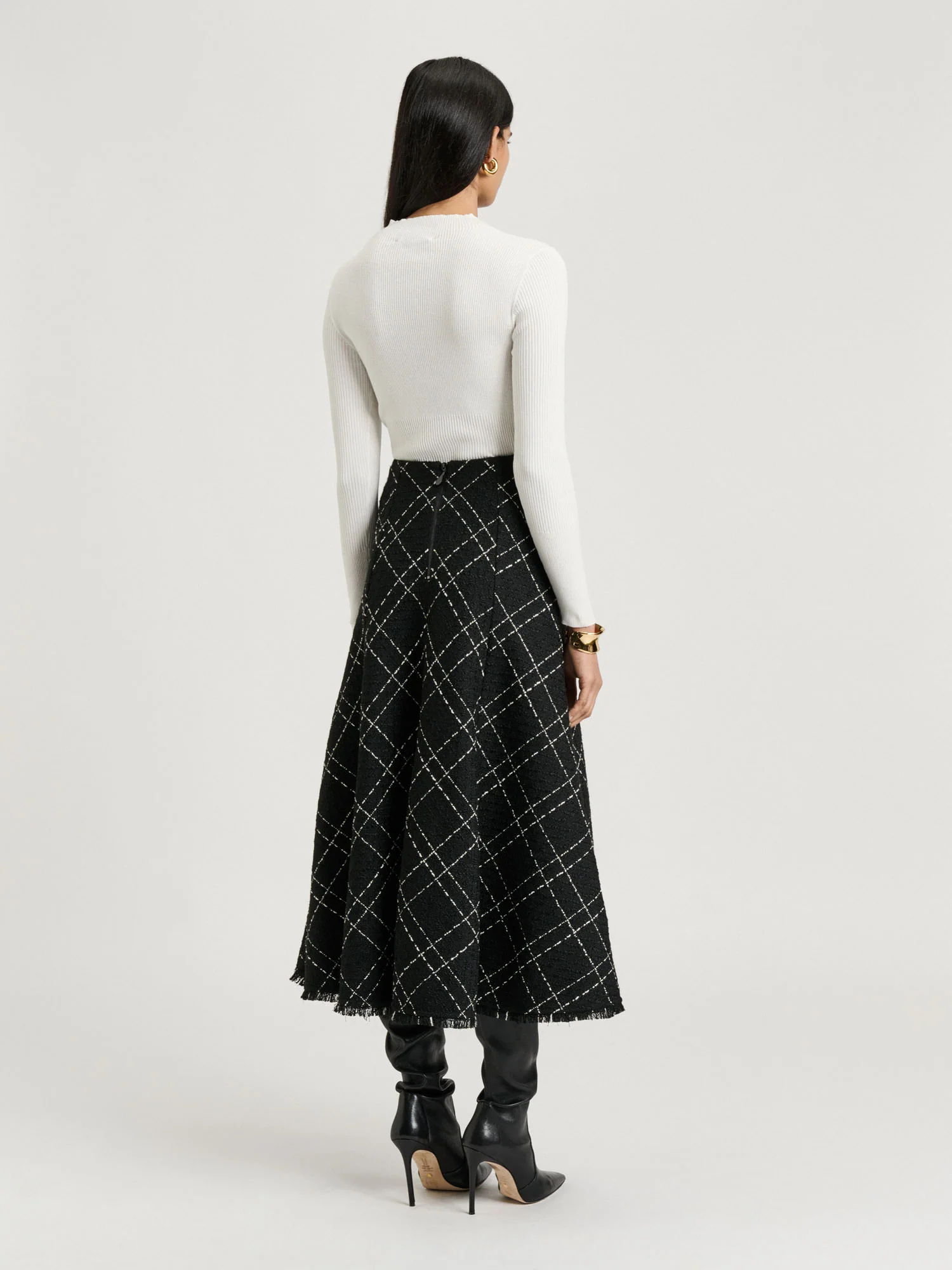 Cotton Silk Blend Mock Neck Ribbed Knit Top - Image 4