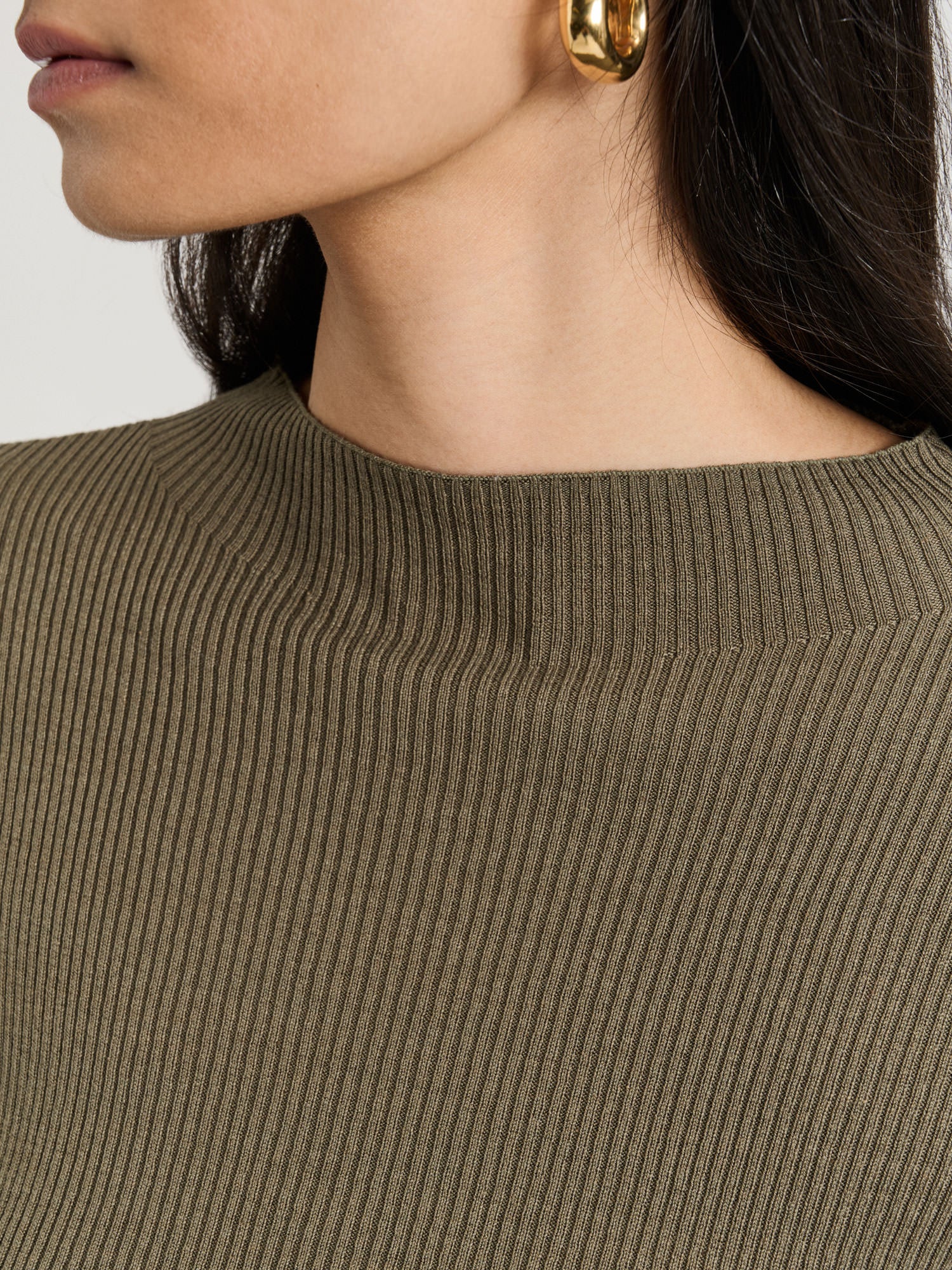 Cotton Silk Blend Mock Neck Ribbed Knit Top - Image 7