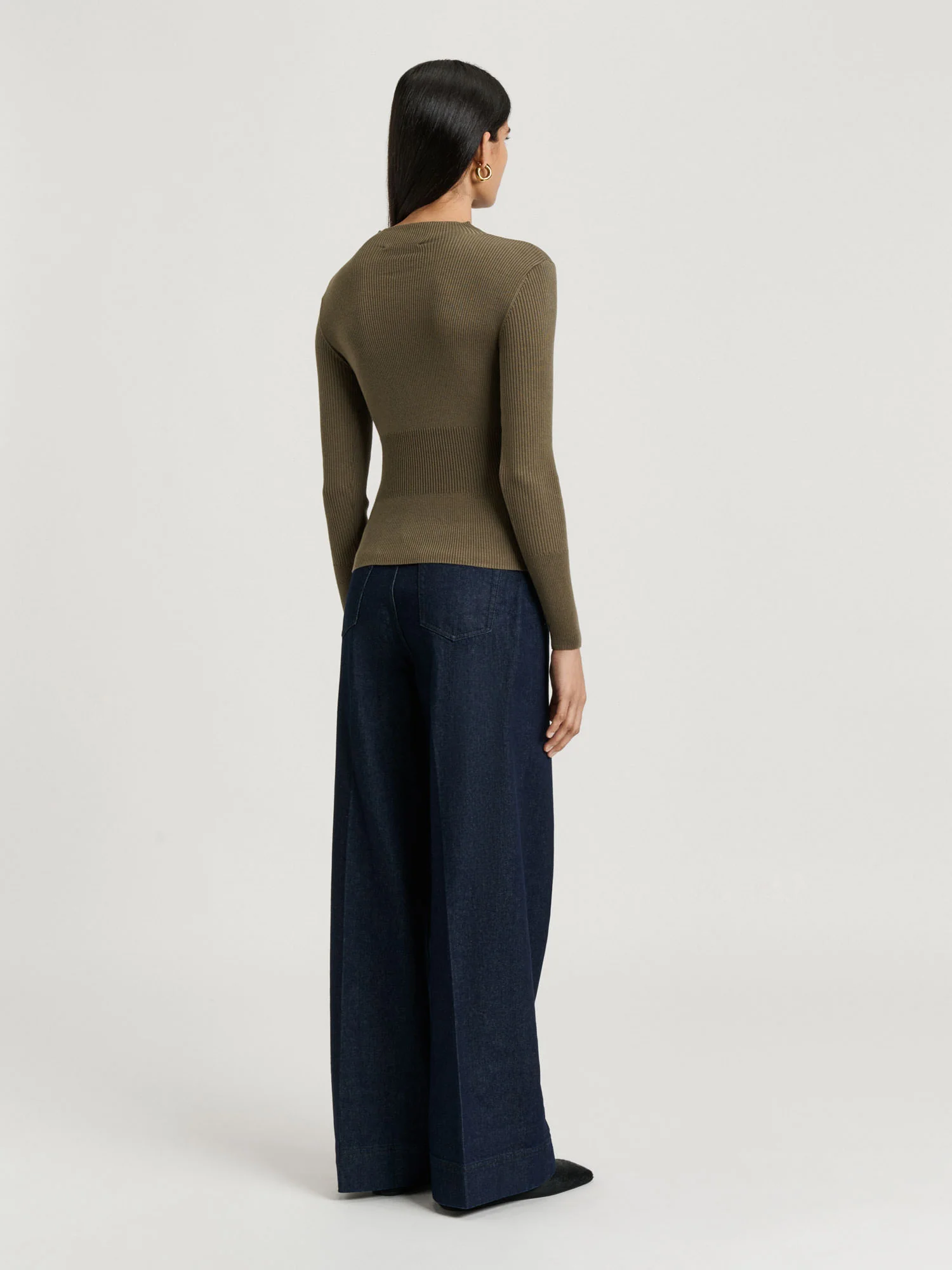 Cotton Silk Blend Mock Neck Ribbed Knit Top - Image 8
