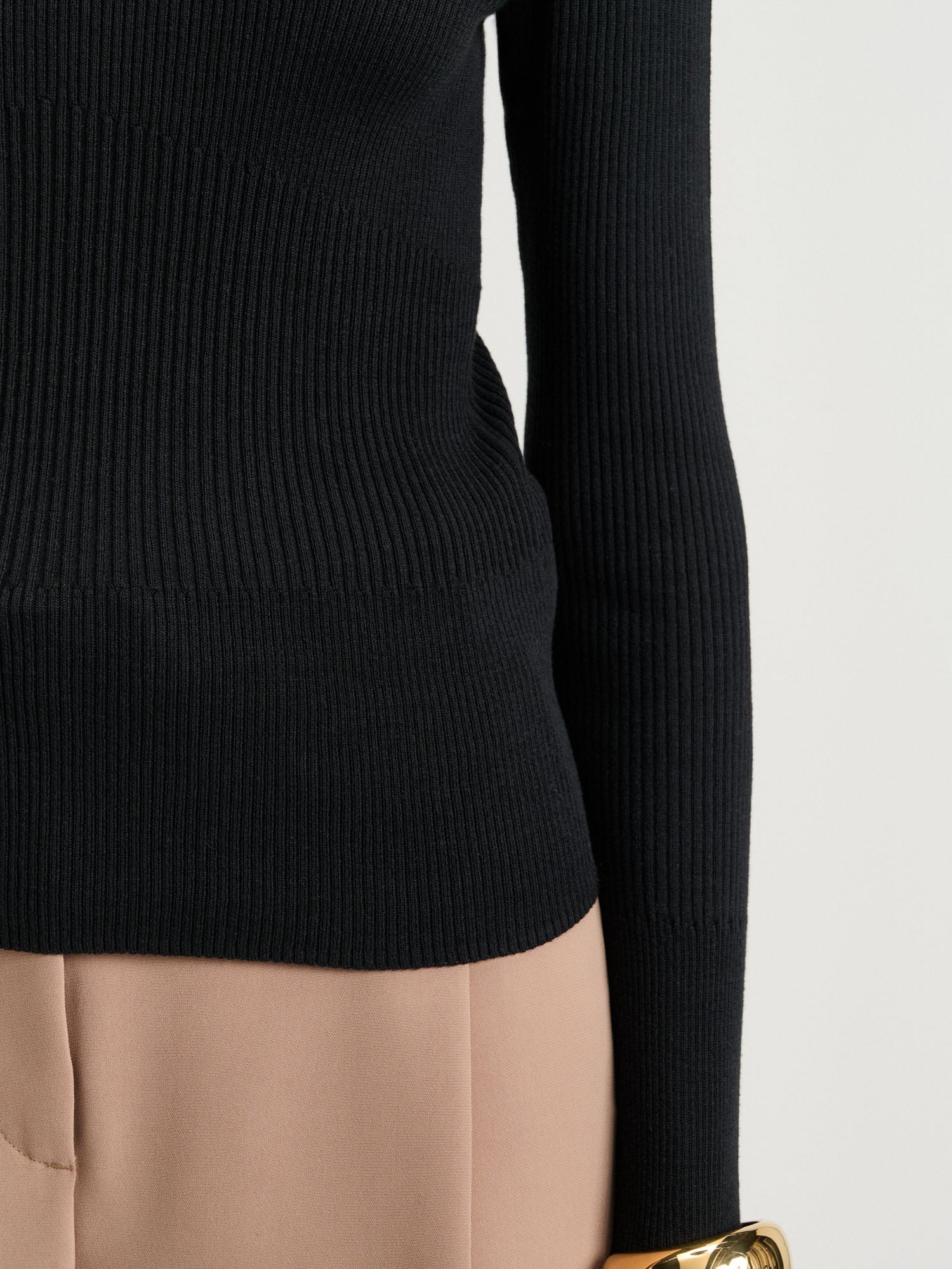 Cotton Silk Blend Mock Neck Ribbed Knit Top - Image 3