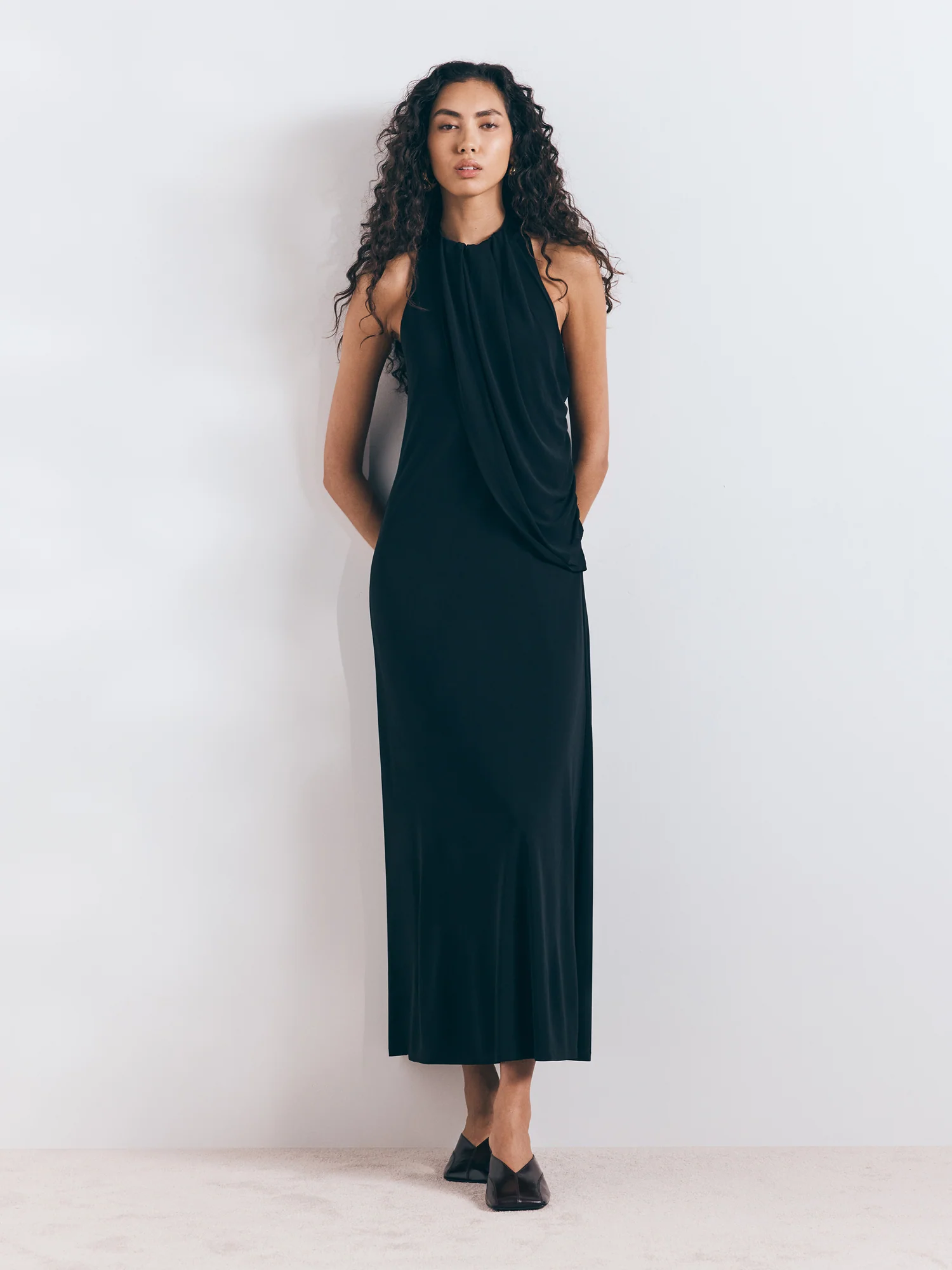 Crepe Jersey Draped Halter Dress - Image 6