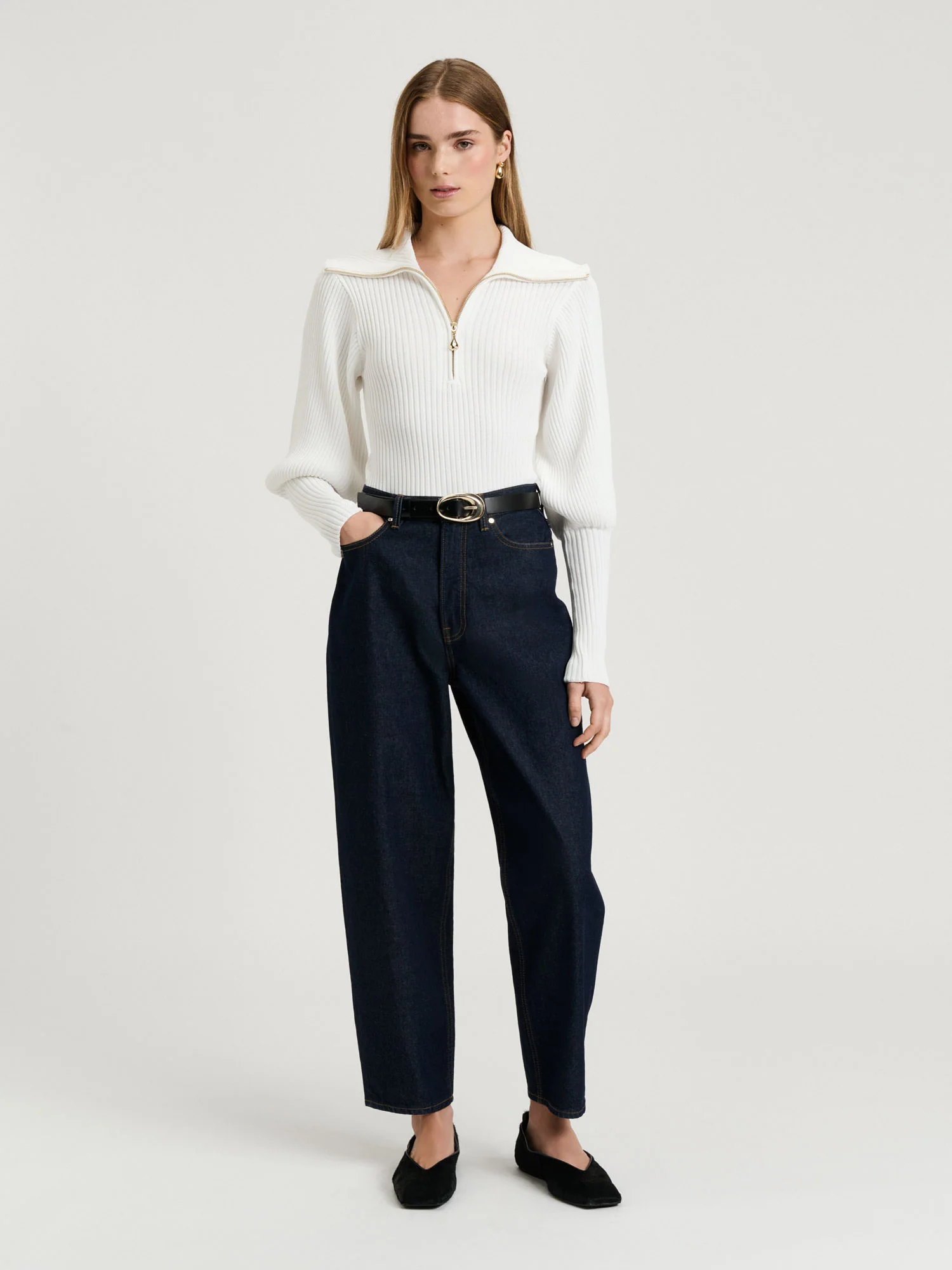 Dark Indigo Cropped Barrel Leg Jean - Image 2