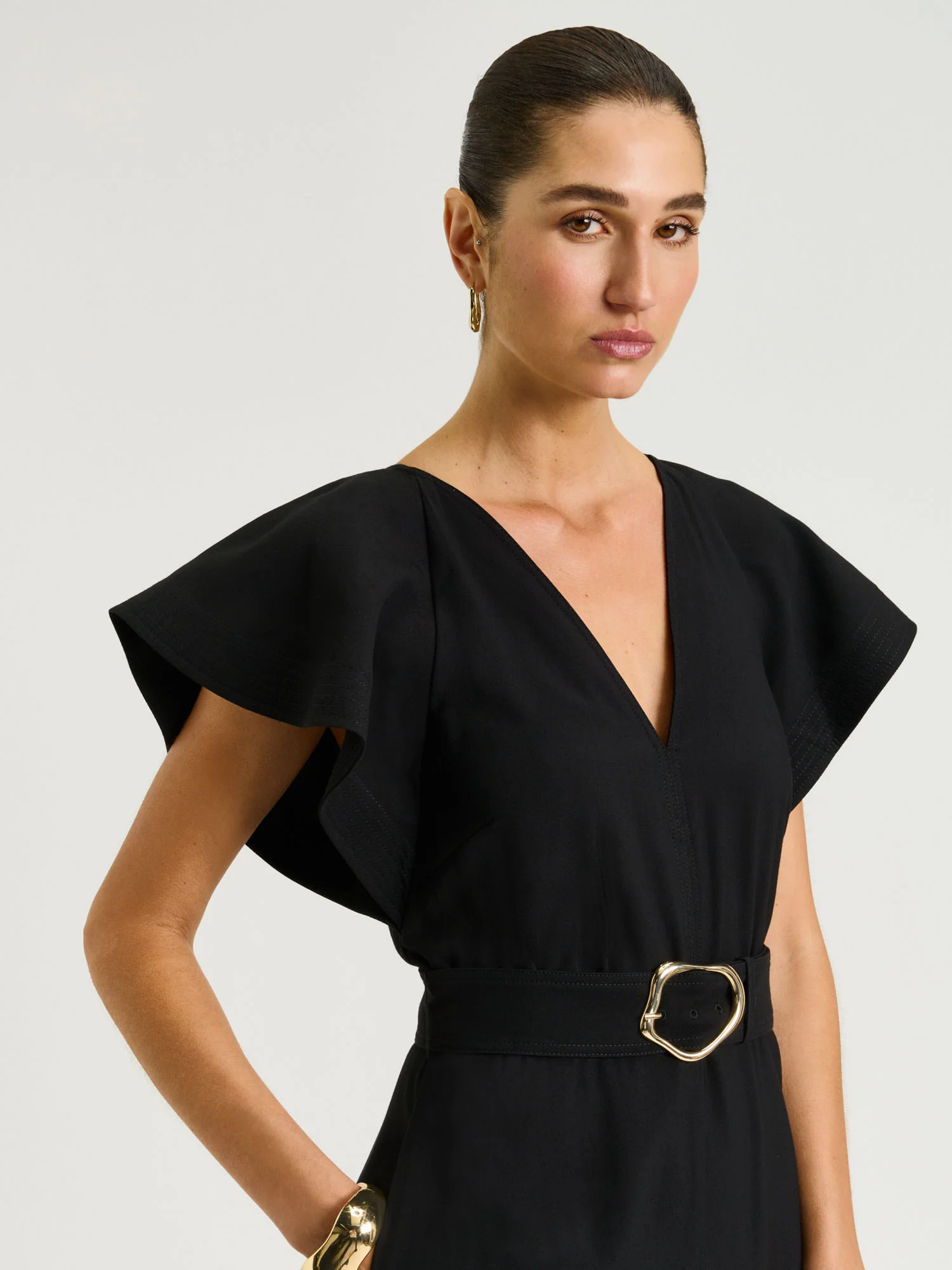 Drapey Viscose Twill V Neck Jumpsuit - Image 3
