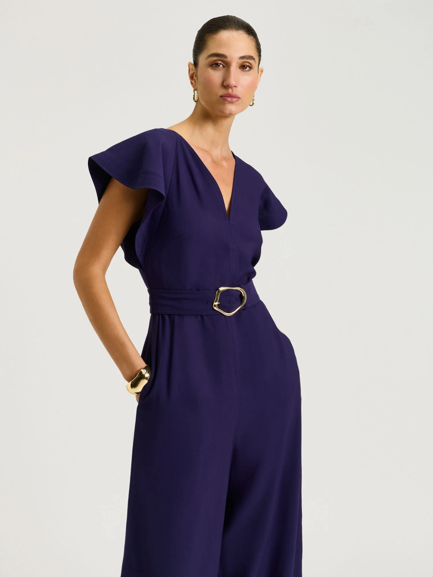 Drapey Viscose Twill V Neck Jumpsuit - Image 7