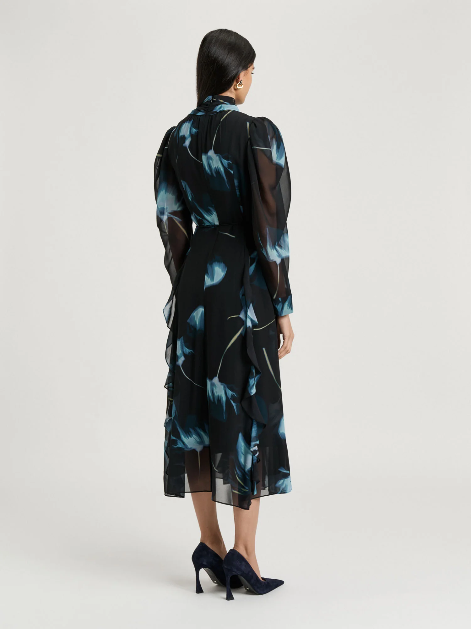 Dusk Poppies Georgette Midi Dress - Image 5