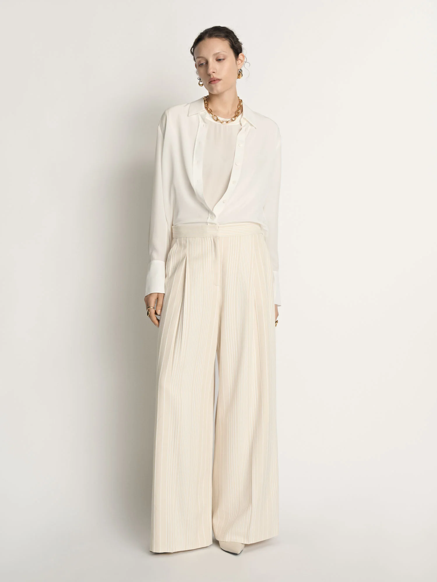 Embroidered Stripe Wide Leg Pant