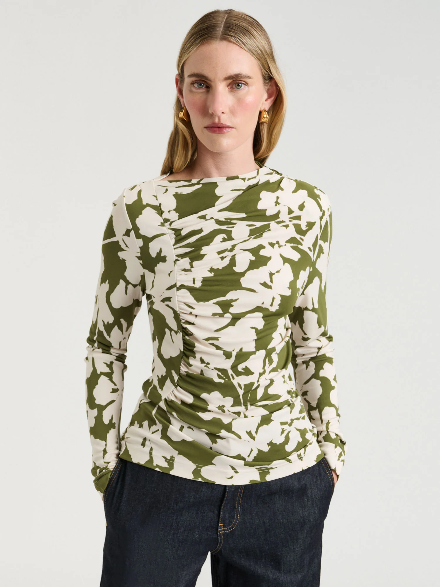 Etched Floral Drapey Jersey Crepe Top - Image 2