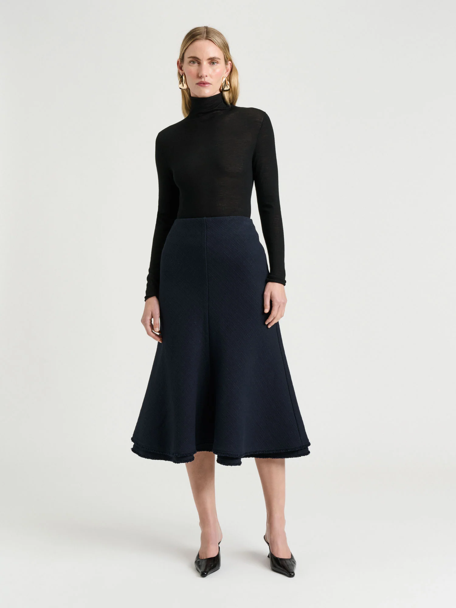 European Check Tweed Midi Skirt