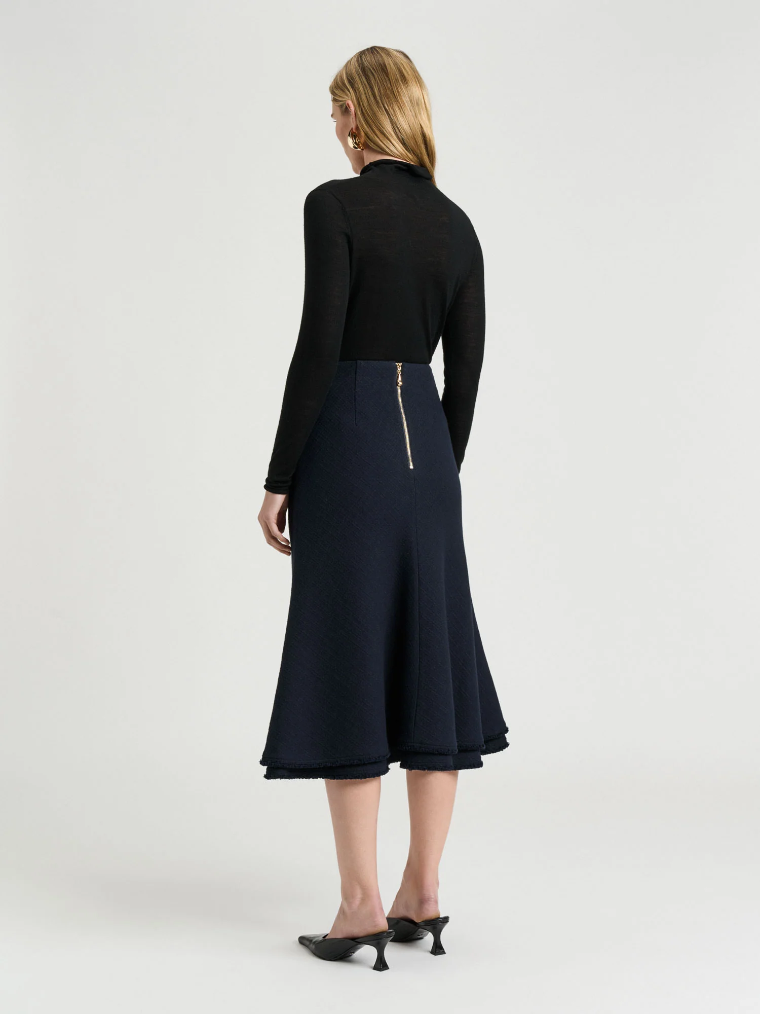 European Check Tweed Midi Skirt - Image 5