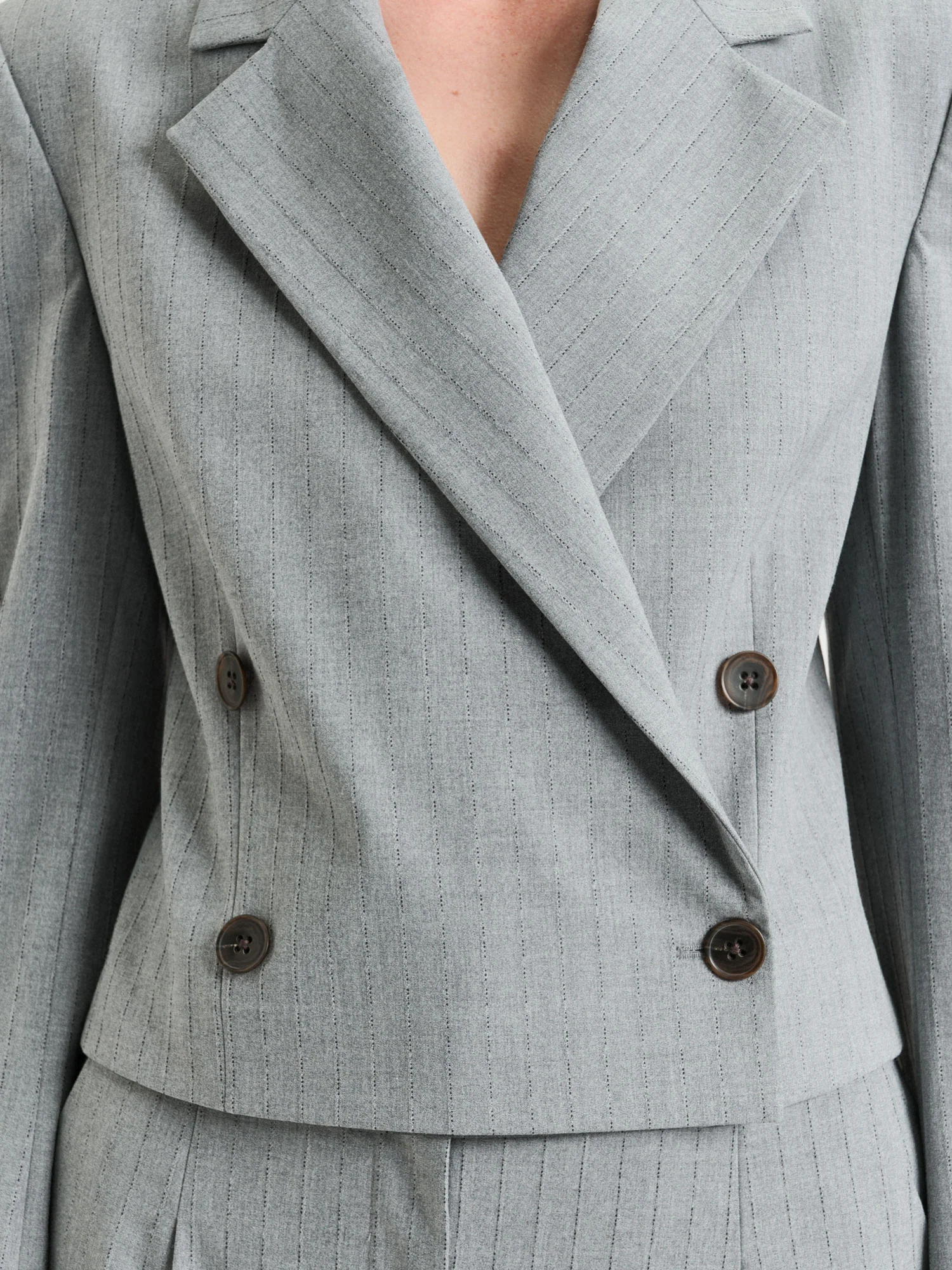 Grey Pinstripe Crop Jacket - Image 3