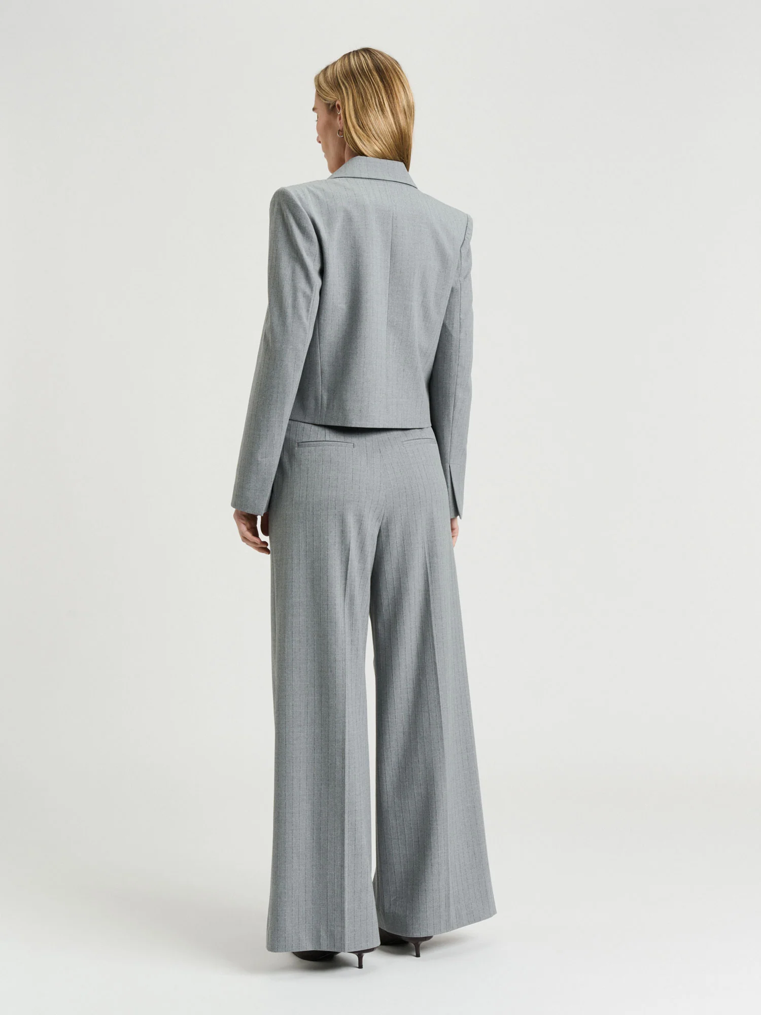 Grey Pinstripe Crop Jacket - Image 4