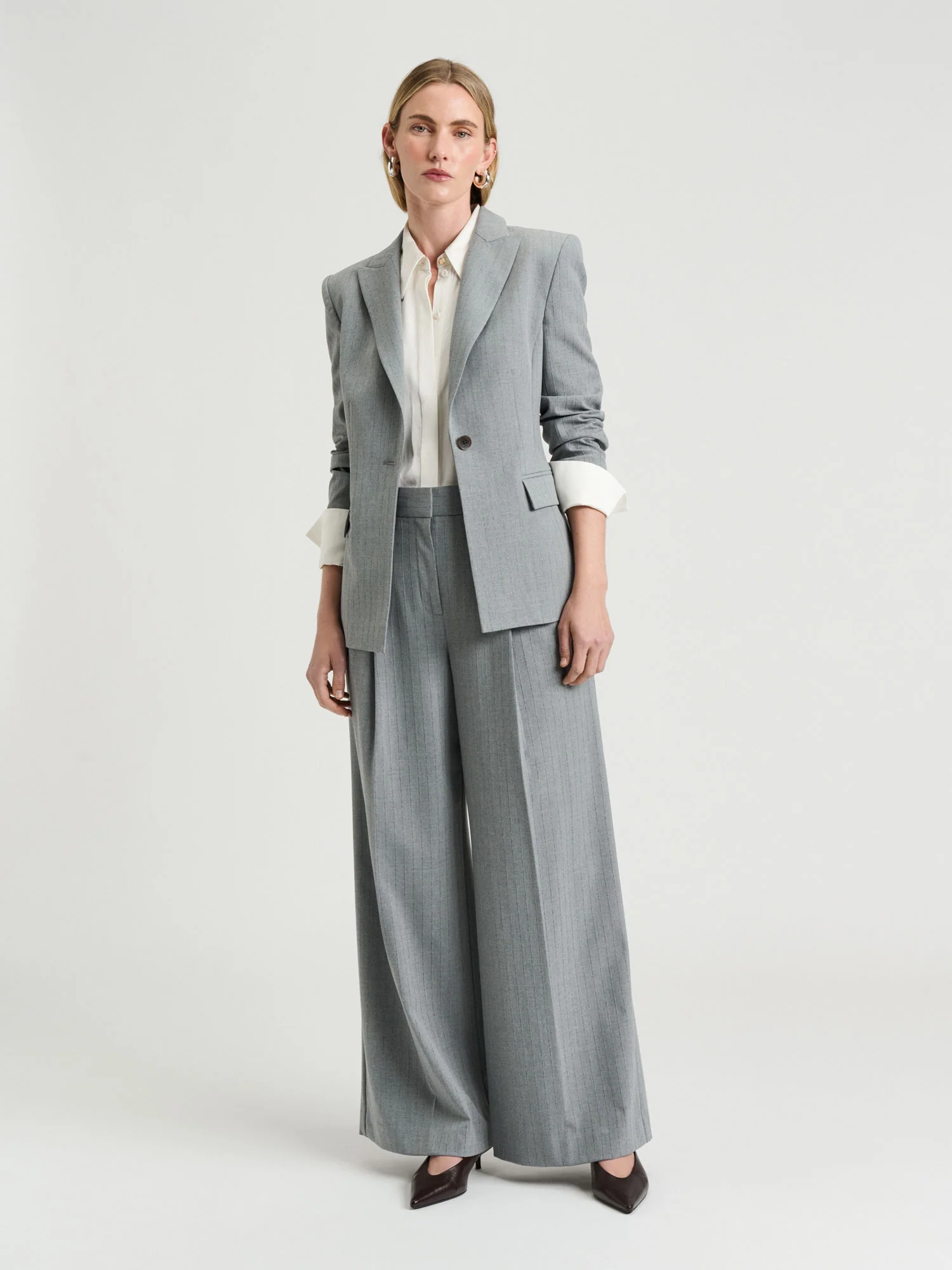 Grey Pinstripe Fitted Blazer - Image 3
