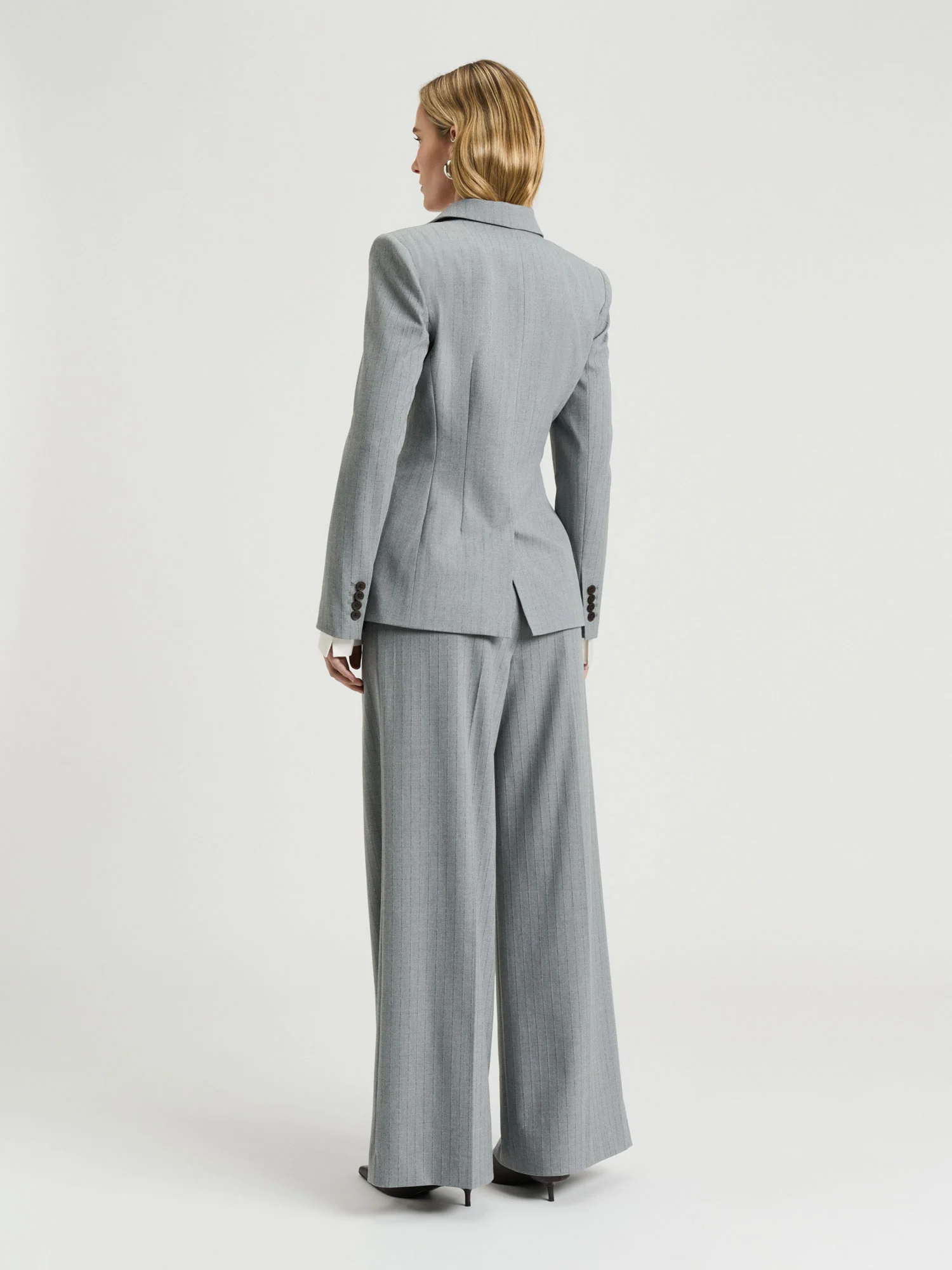 Grey Pinstripe Fitted Blazer - Image 4