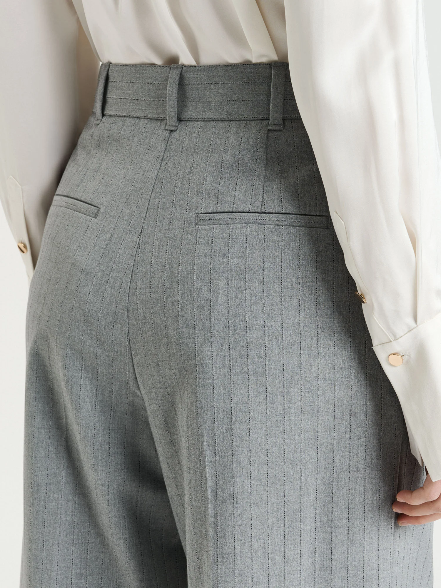 Grey Pinstripe Straight Leg Pant - Image 3