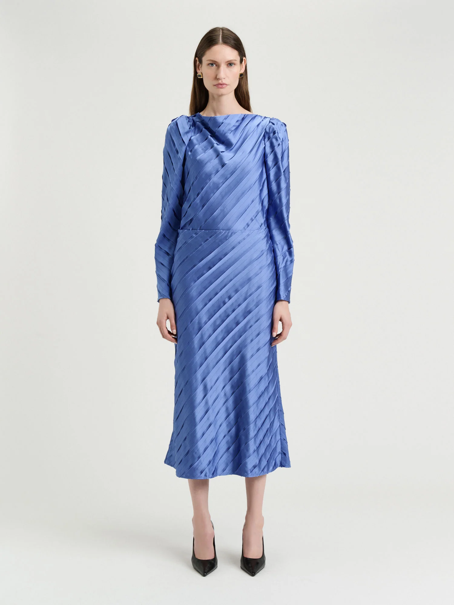 Hydrangea Strip Satin Bias Blouse - Image 2