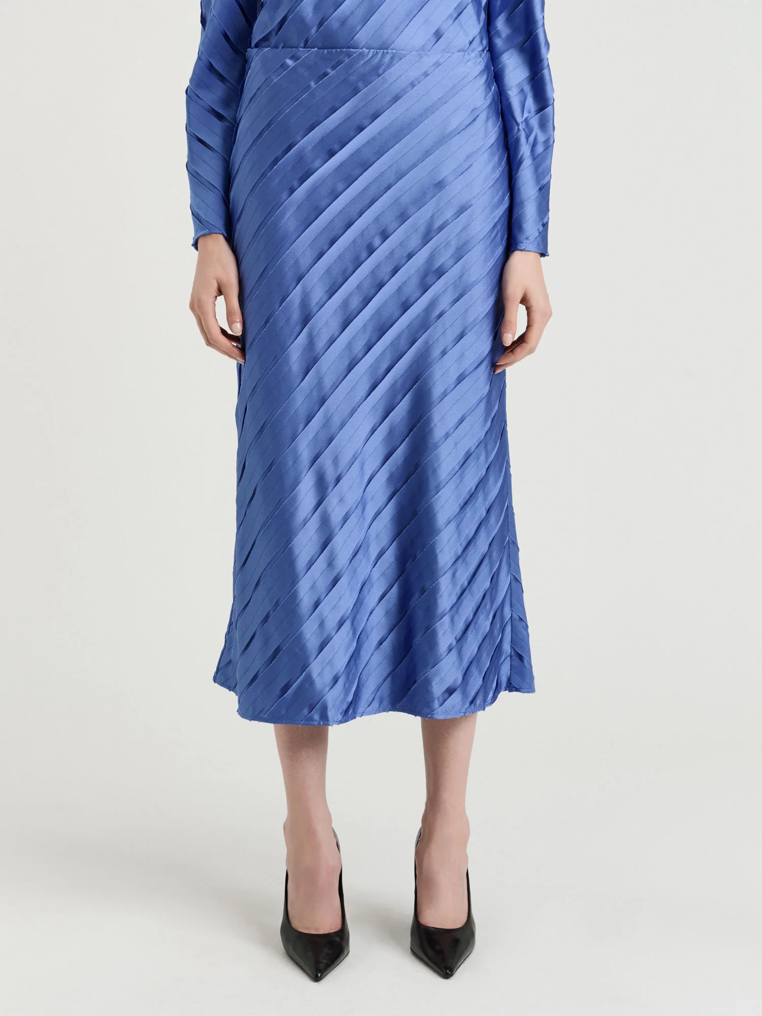 Hydrangea Strip Satin Bias Skirt - Image 2