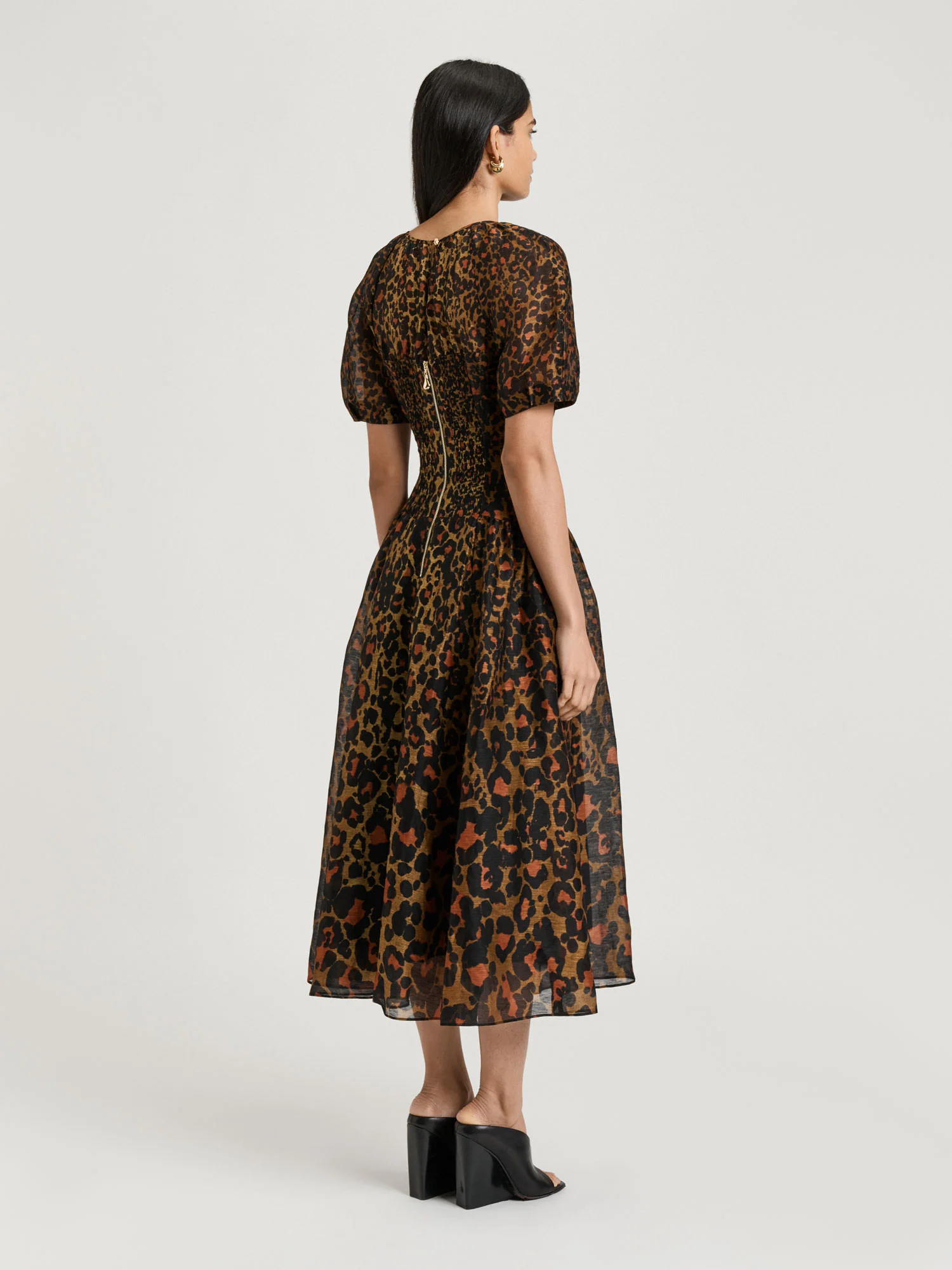 Leopard Haze Silk Linen Midi Dress - Image 5
