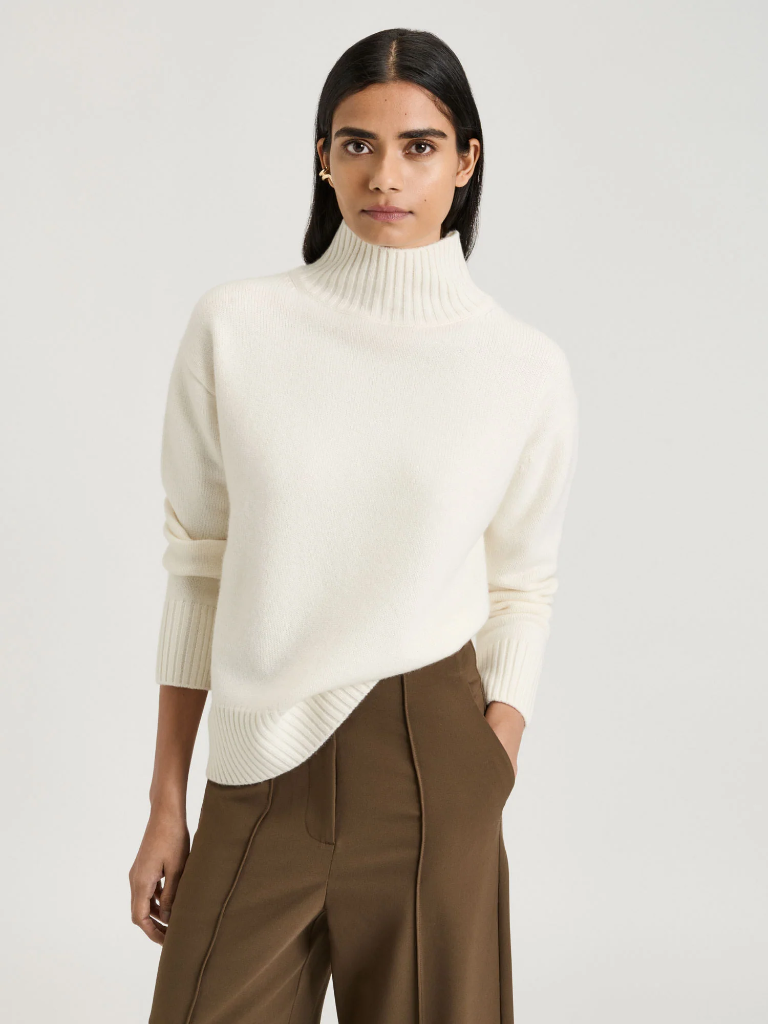 Merino Cashmere Blend Oversized Funnel Neck Sweater - Image 7
