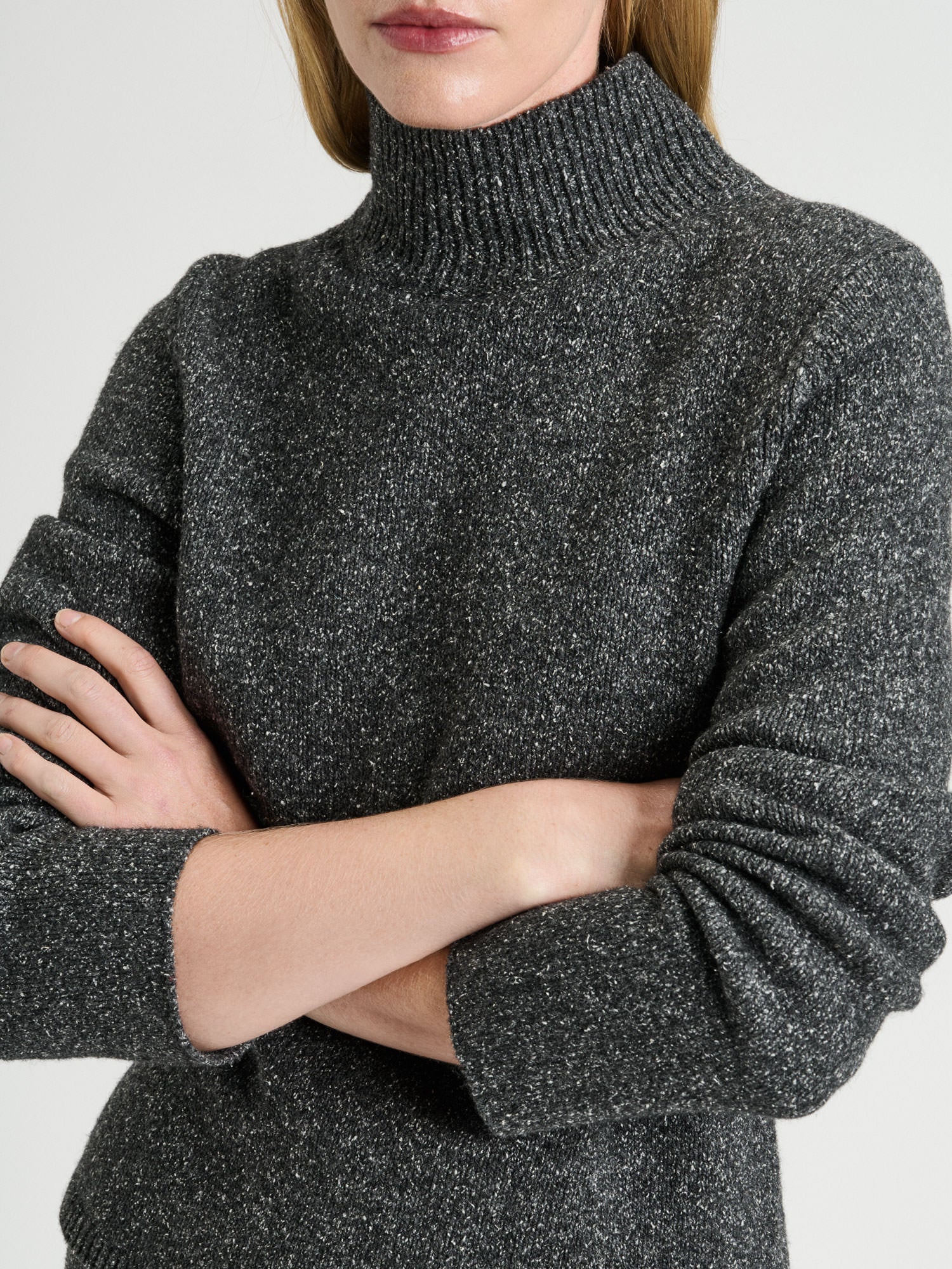 Merino Silk Blend Textured Funnel Neck Sweater - Image 7