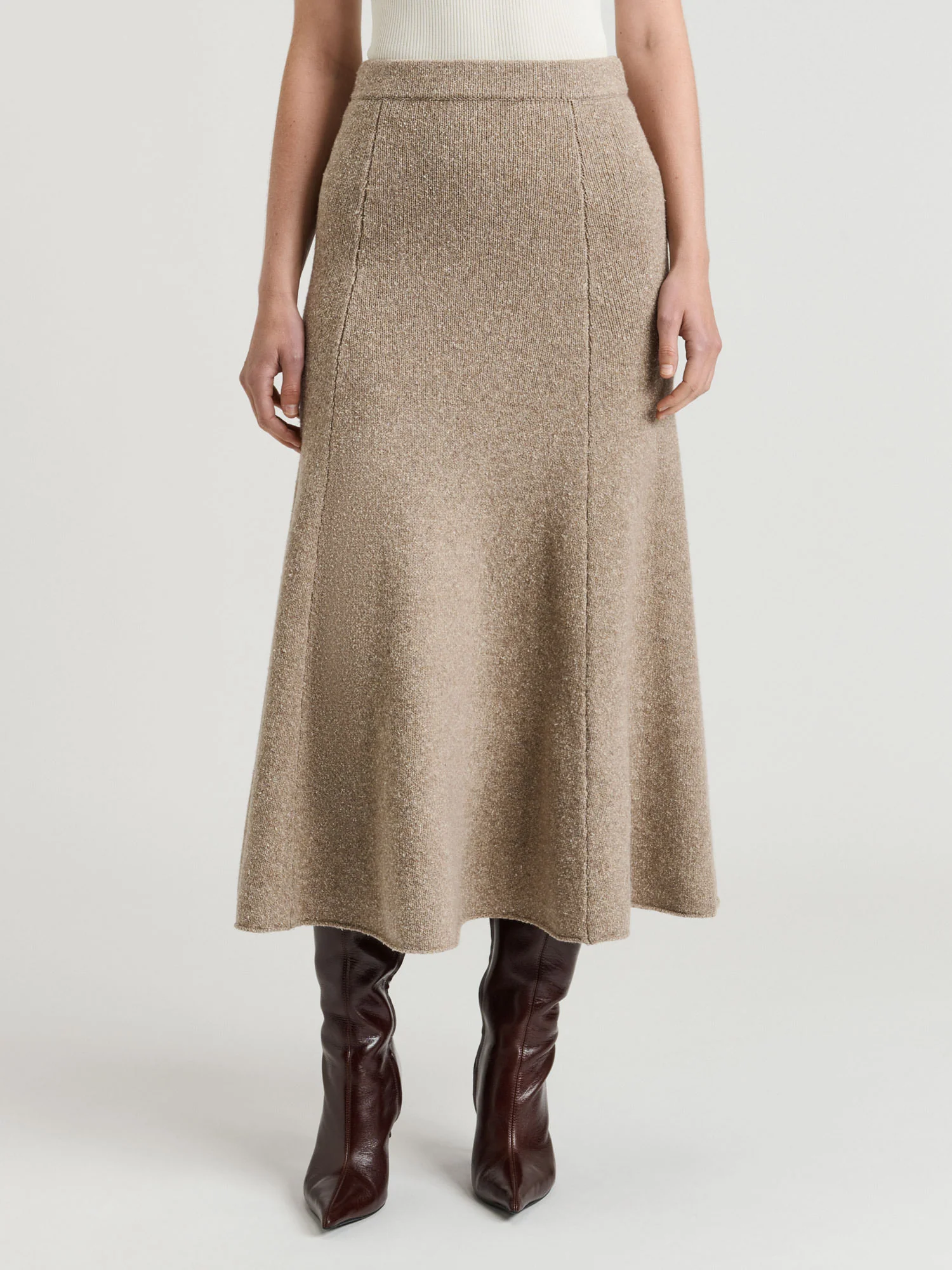 Merino Silk Blend Textured Knit Flared Skirt - Image 2