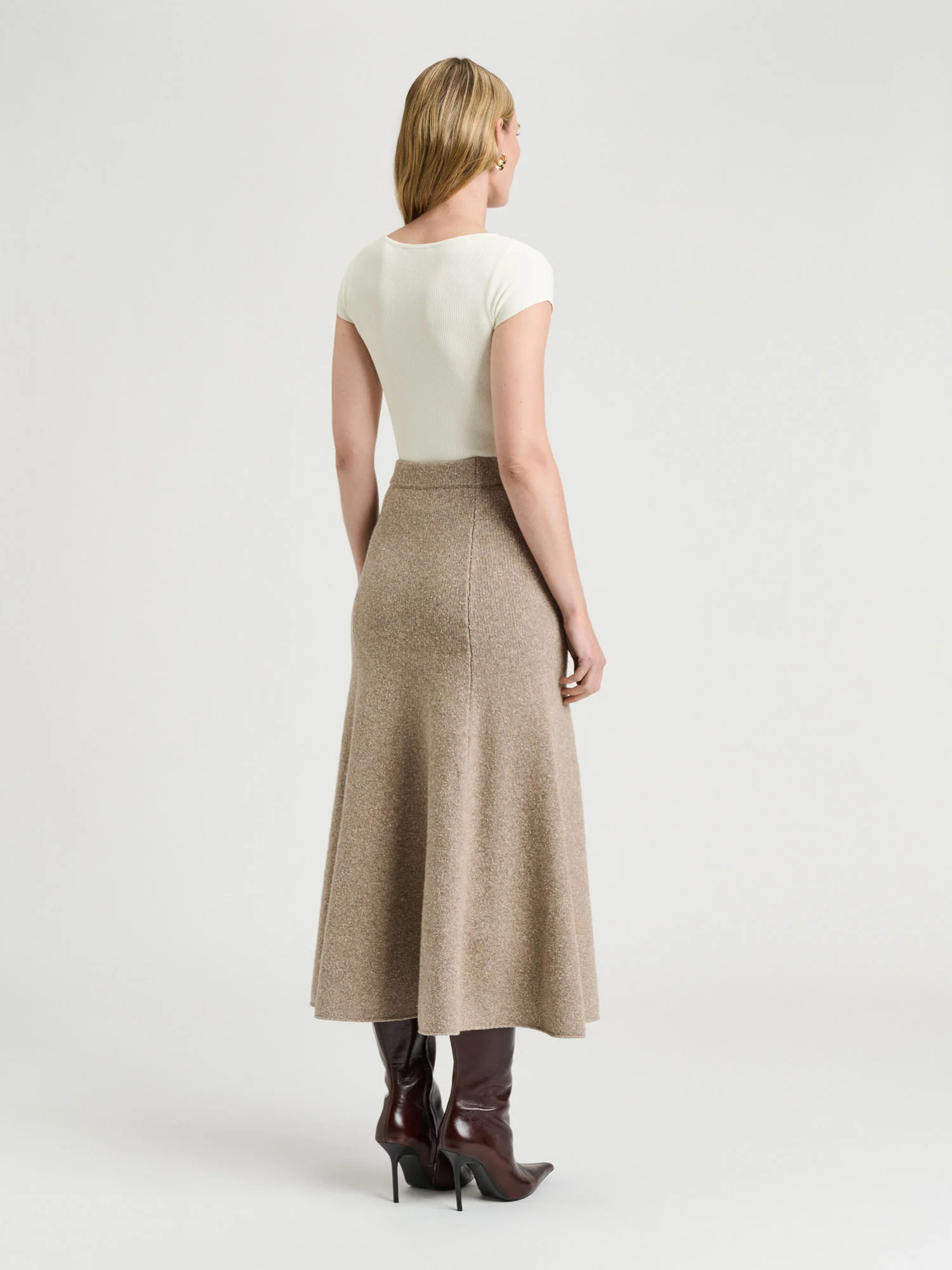 Merino Silk Blend Textured Knit Flared Skirt - Image 5