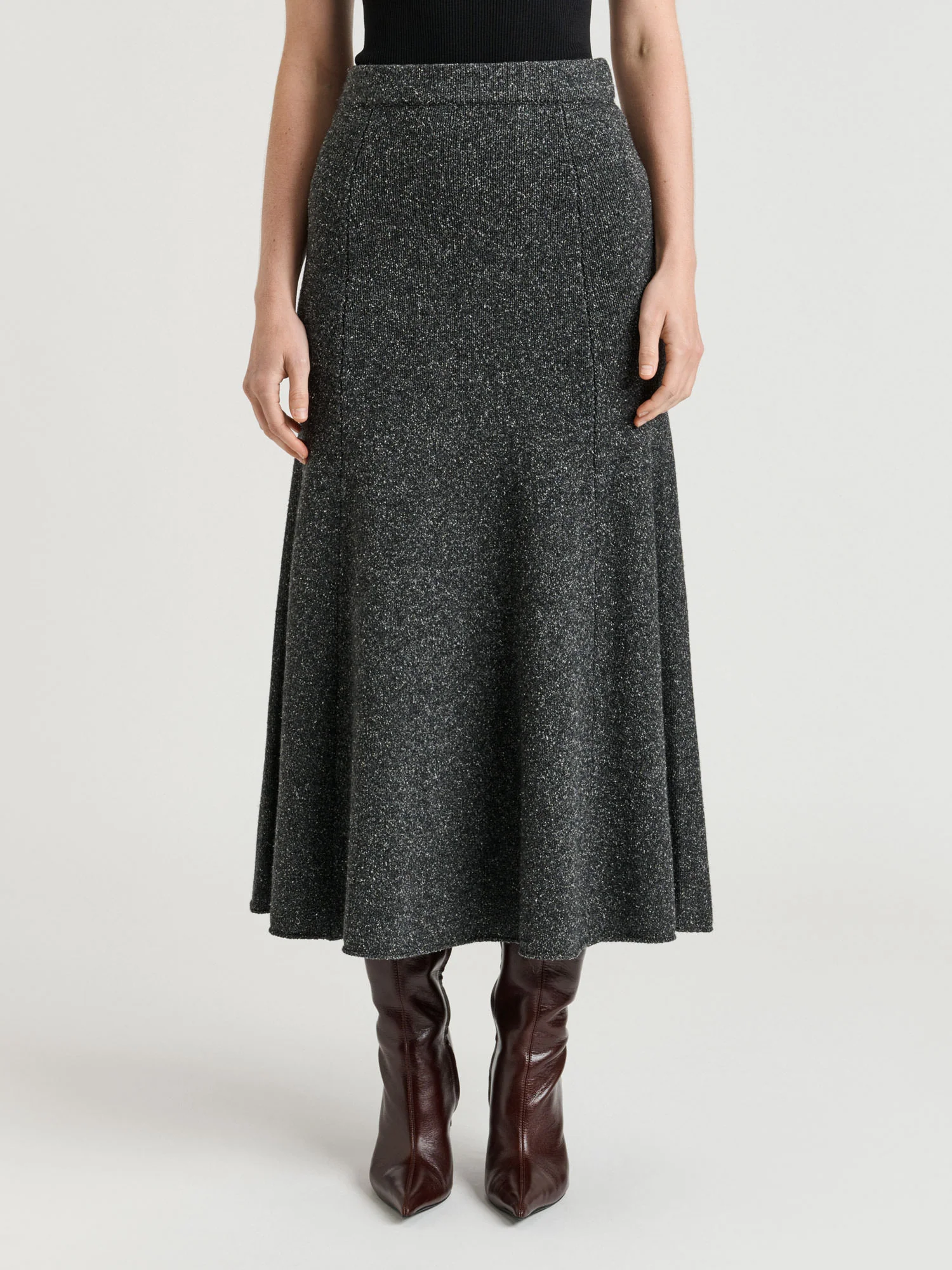 Merino Silk Blend Textured Knit Flared Skirt - Image 7