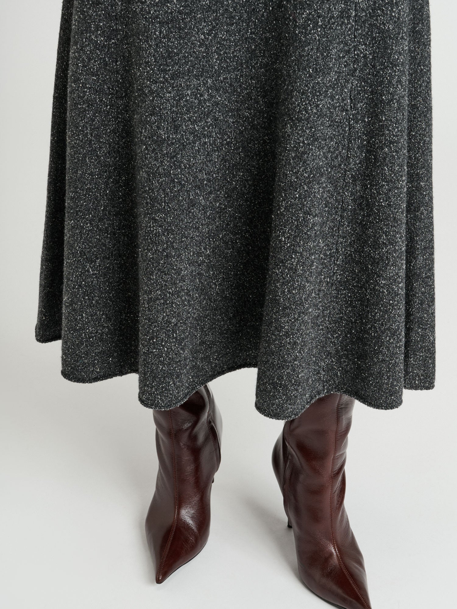 Merino Silk Blend Textured Knit Flared Skirt - Image 8