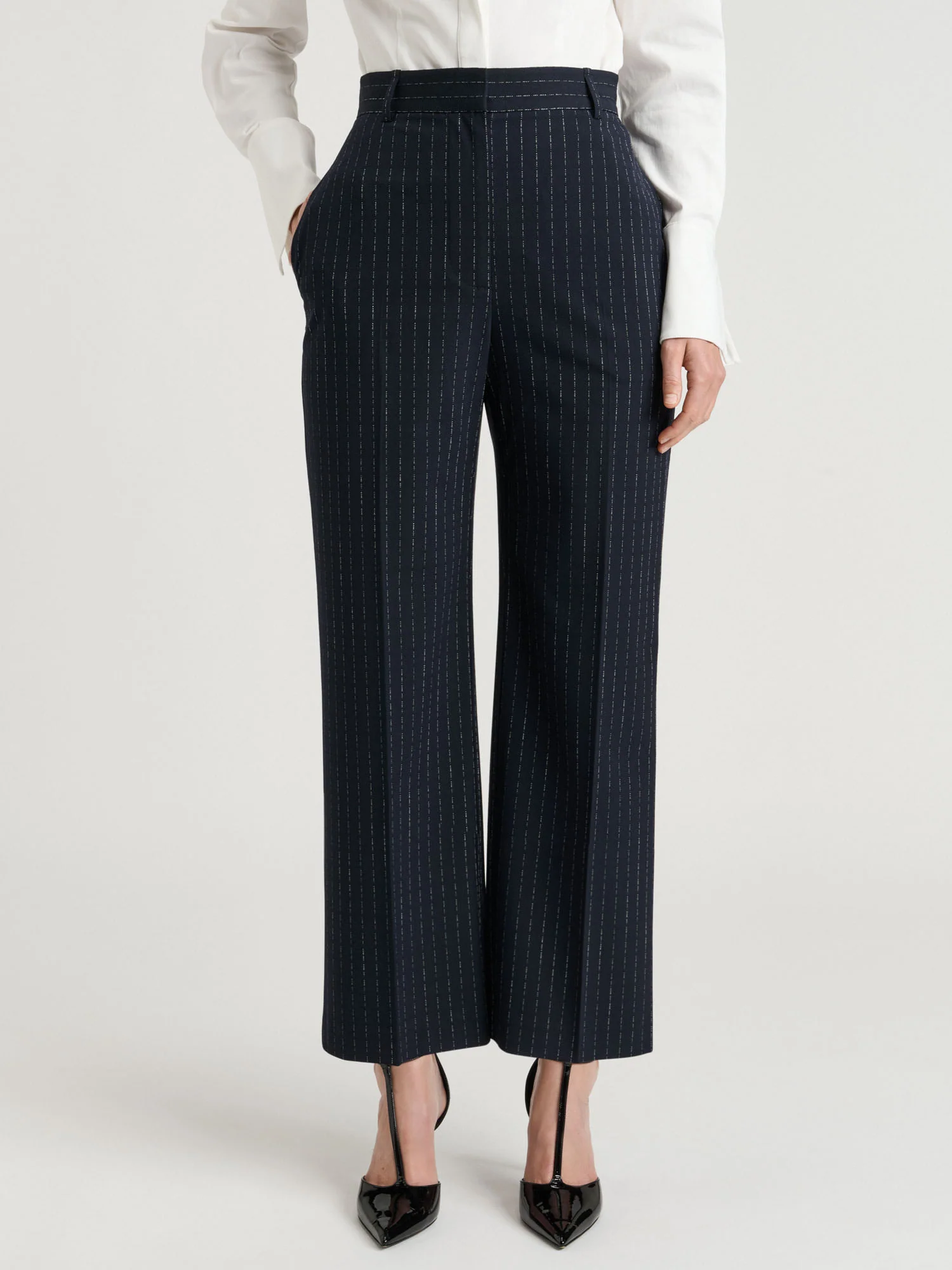 Navy Pinstripe Cropped Pant - Image 2
