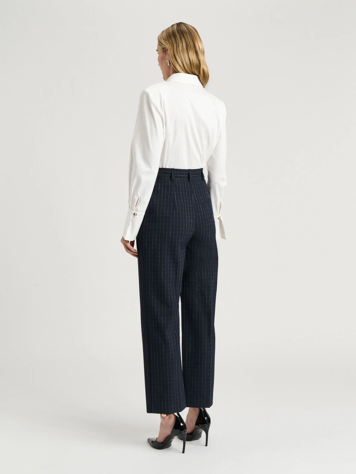 Navy Pinstripe Cropped Pant - Image 3