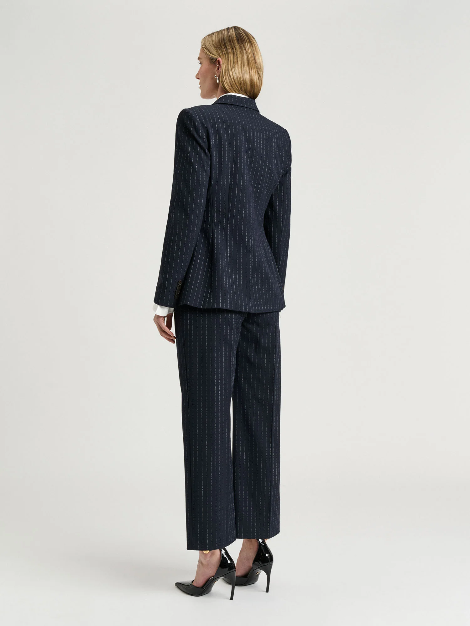 Navy Pinstripe Fitted Blazer - Image 4