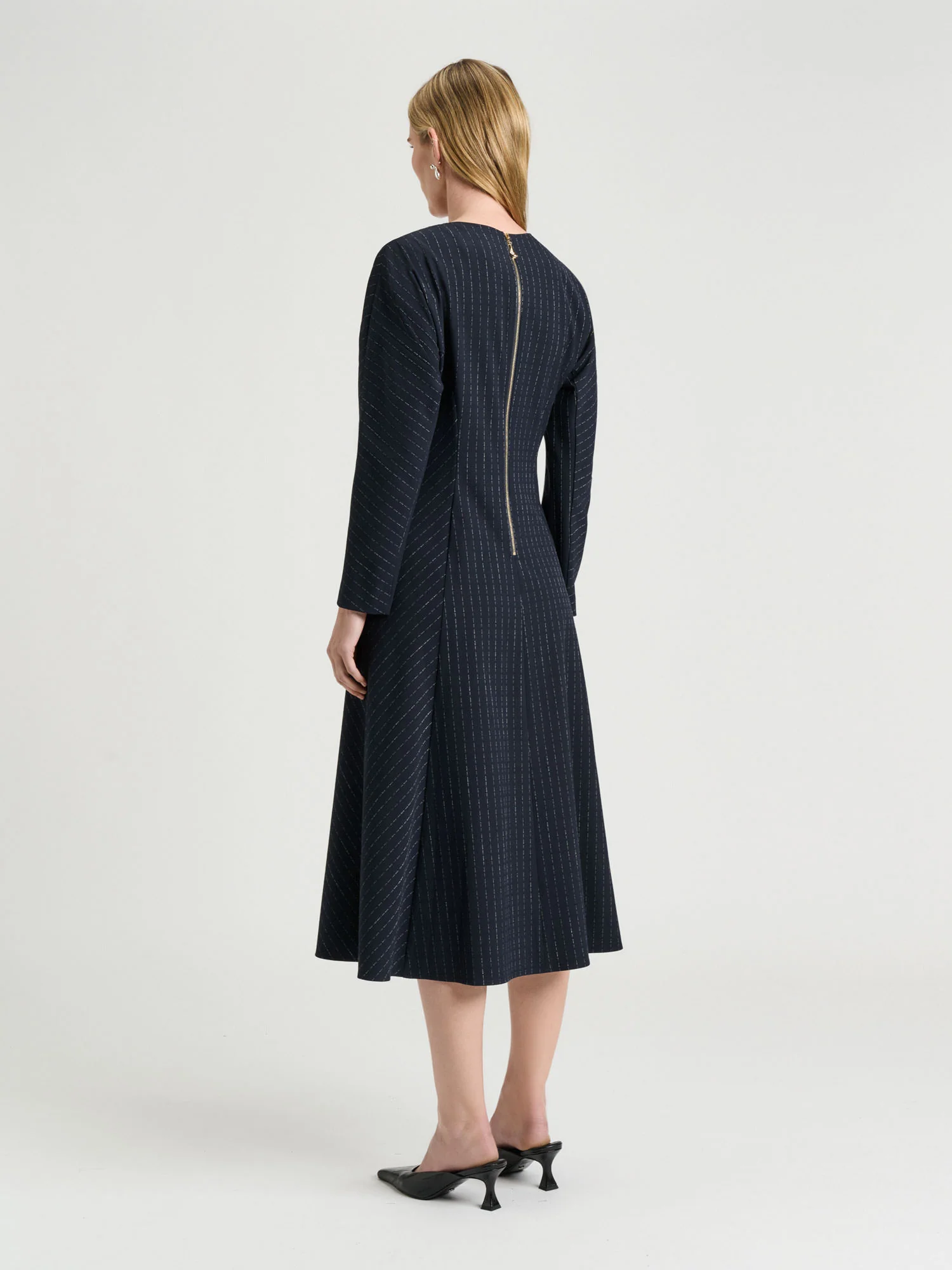 Navy Pinstripe Panelled Midi Dress - Image 6