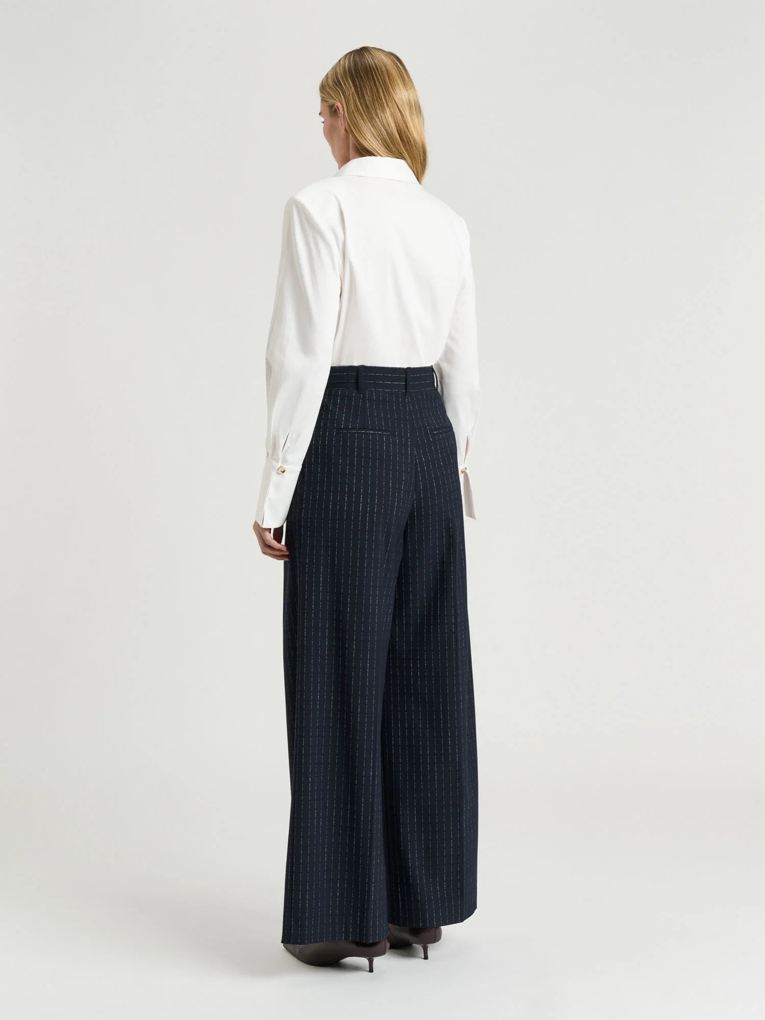 Navy Pinstripe Straight Leg Pant - Image 3