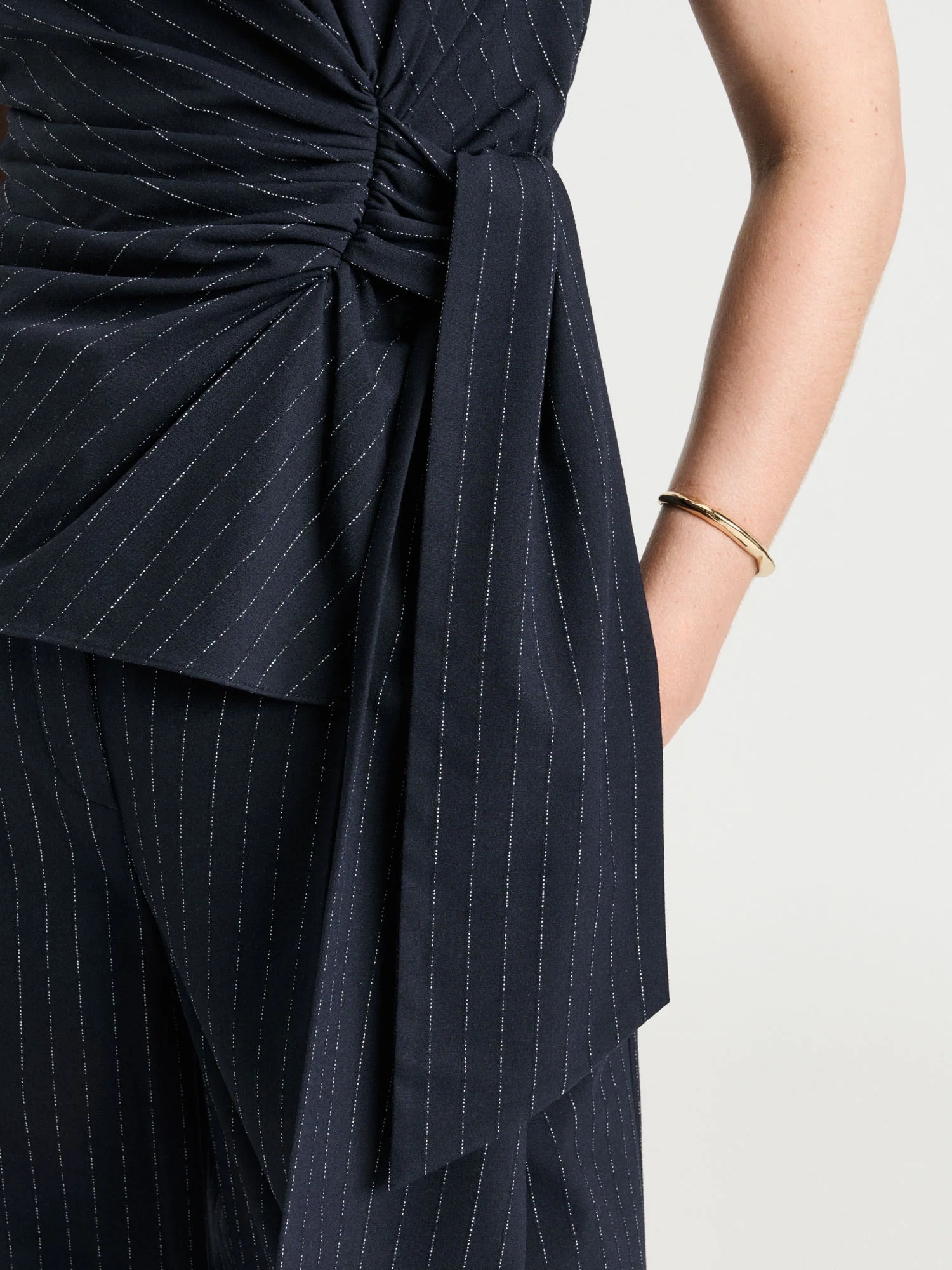Navy Pinstripe Twist Top - Image 3