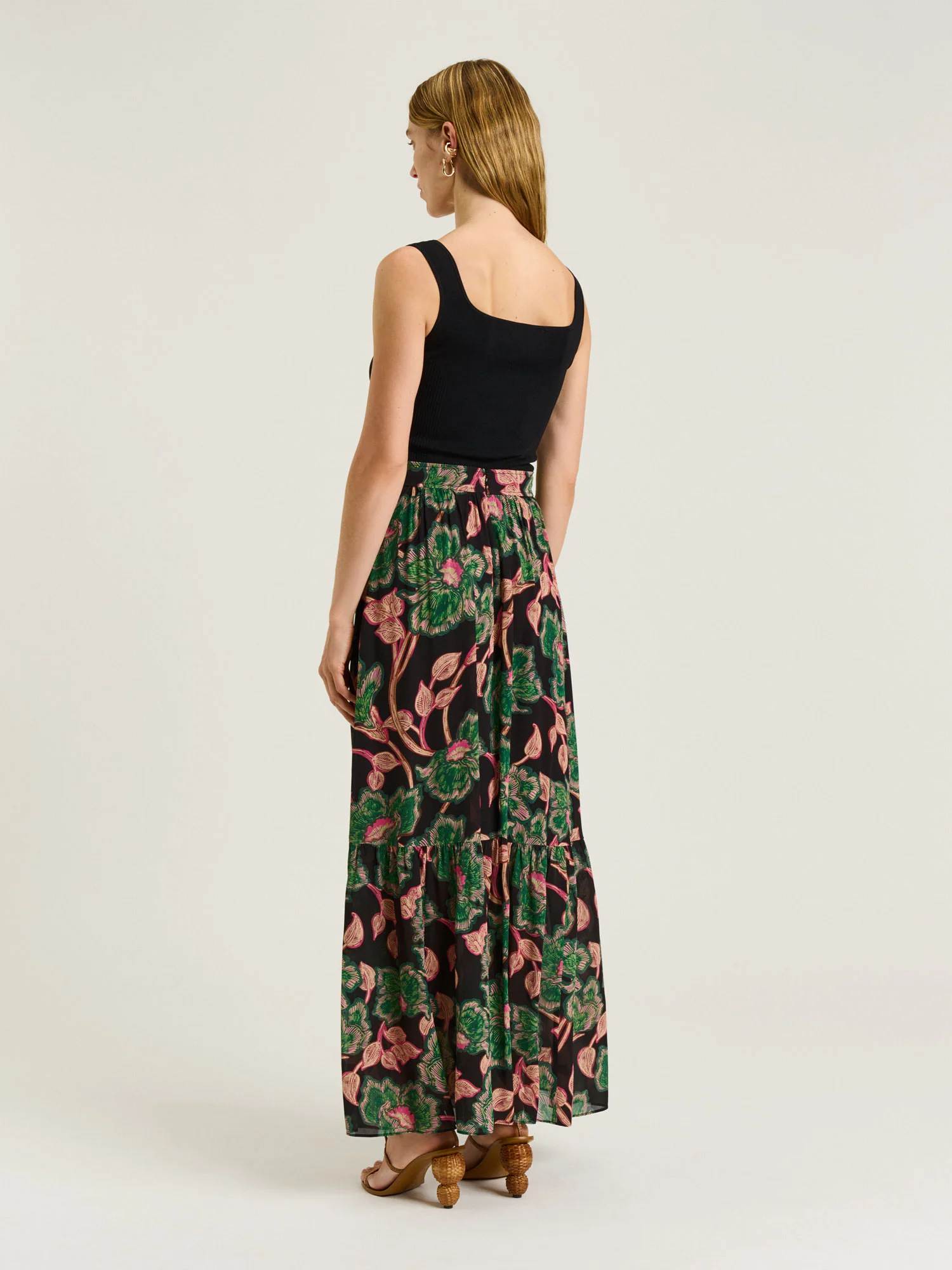 Noir Batik Bloom Georgette Tiered Maxi Skirt - Image 3