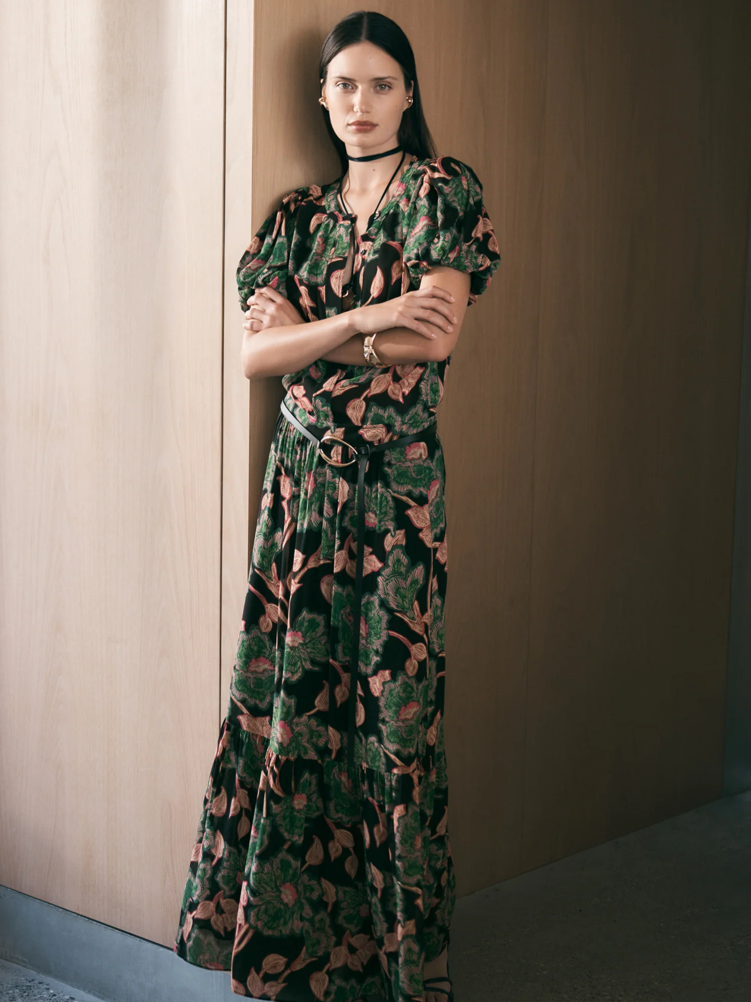 Noir Batik Bloom Georgette Tiered Maxi Skirt - Image 6