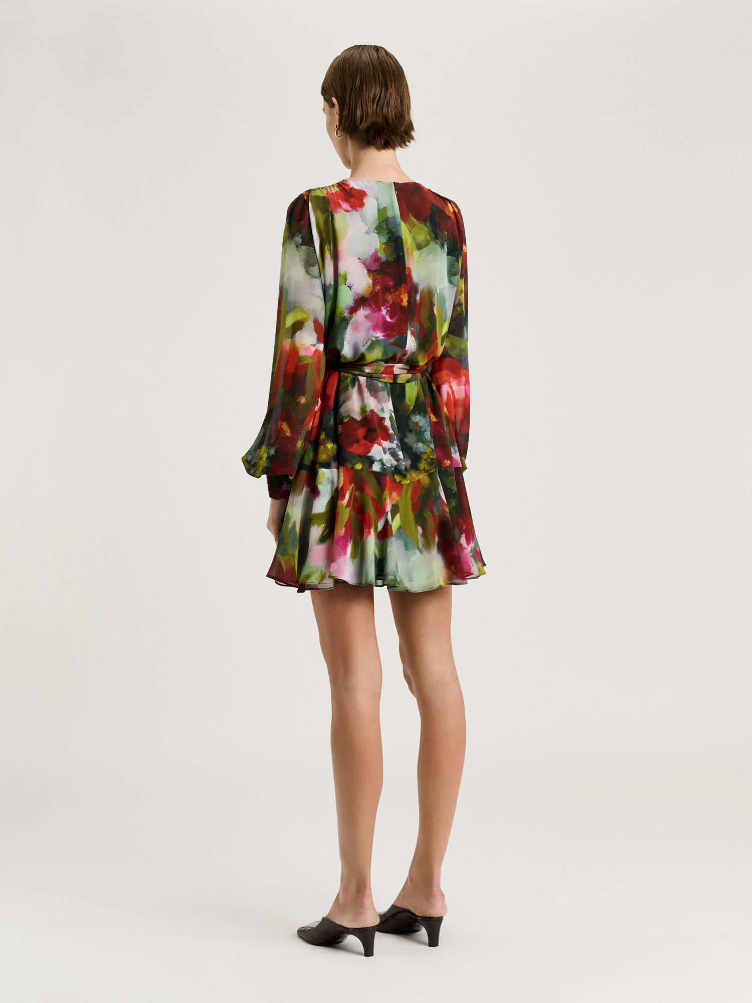 Painterly Bloom Georgette Mini Dress - Image 4