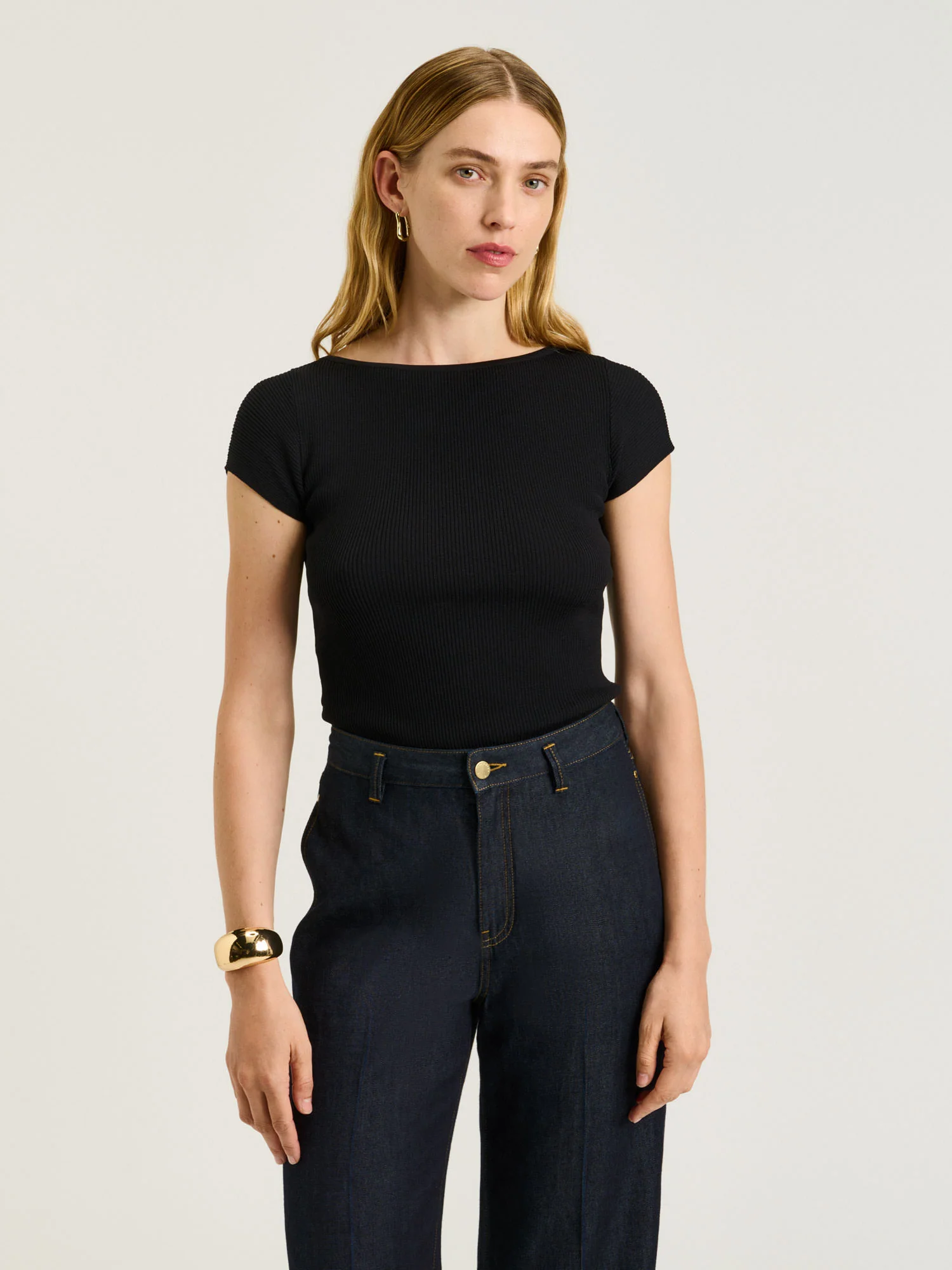 Ribbed Cap Sleeve Boat Neck Knit - Image 5