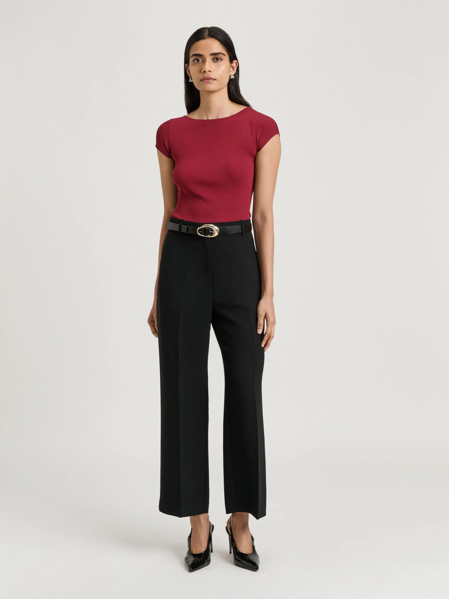 Ribbed Cap Sleeve Boat Neck Knit - Image 2