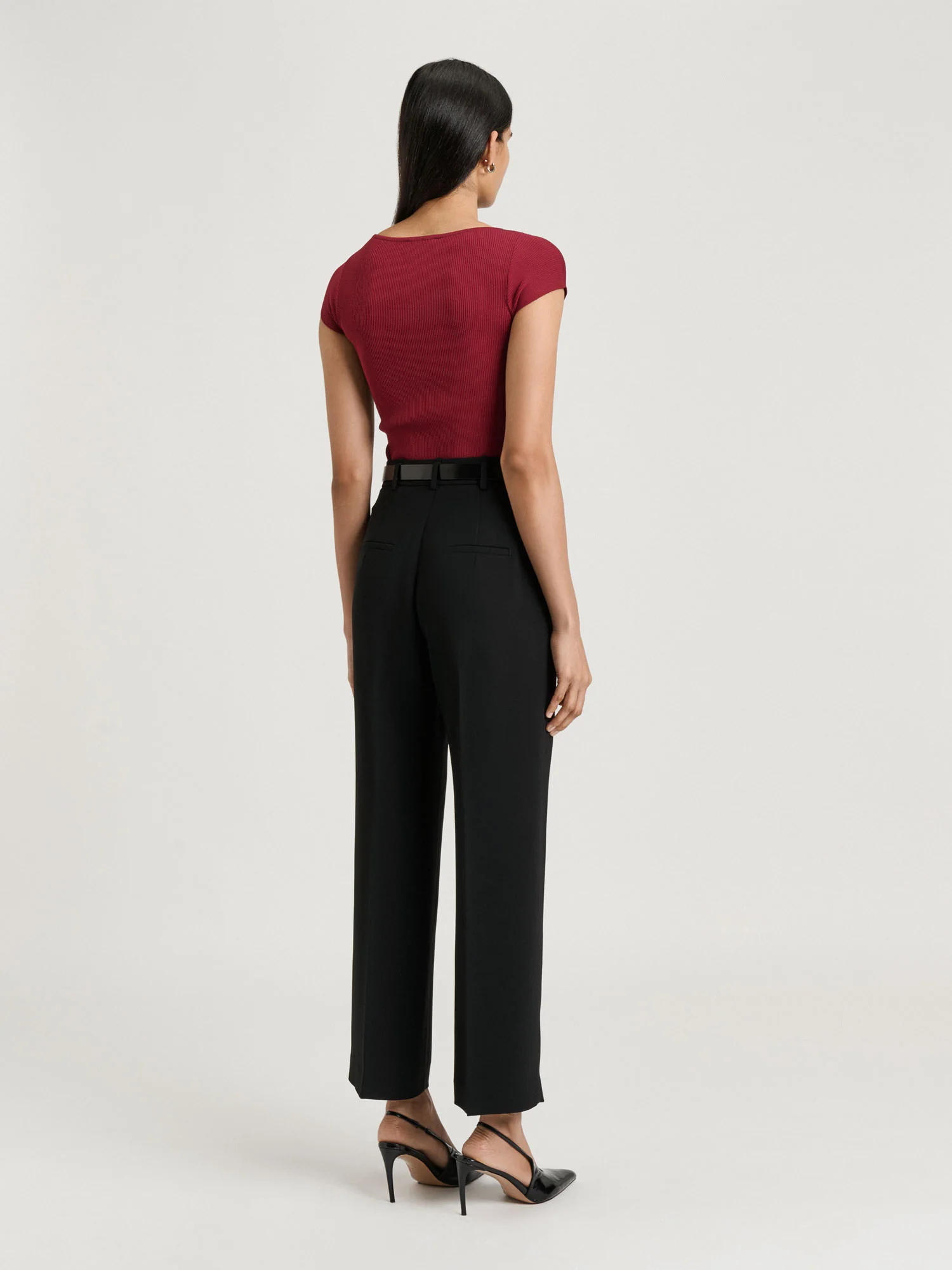Ribbed Cap Sleeve Boat Neck Knit - Image 3
