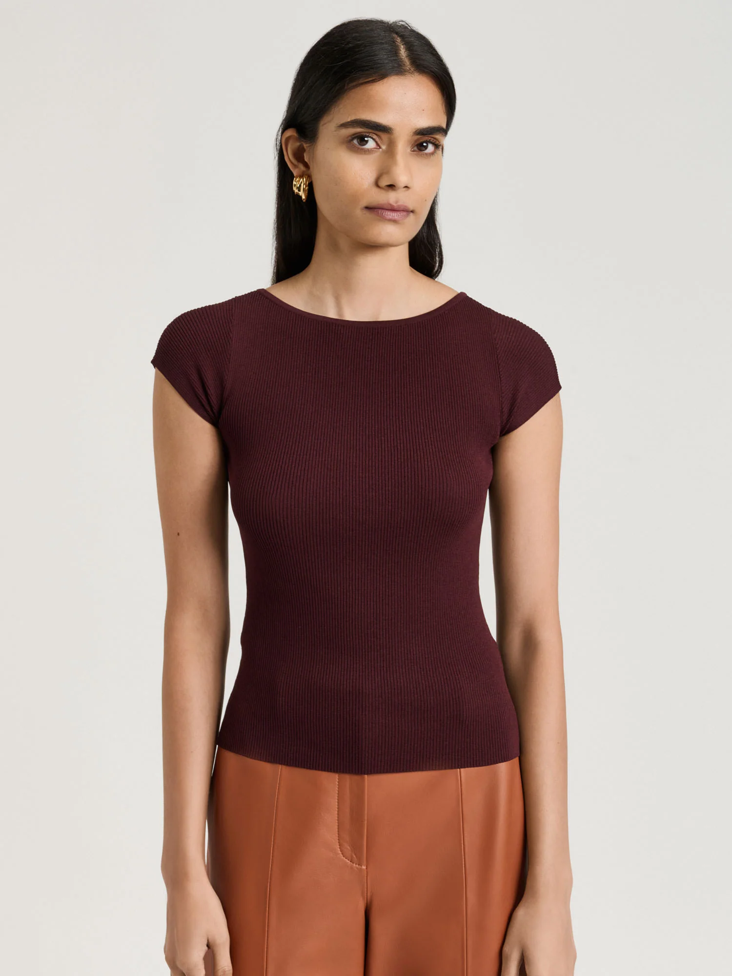 Ribbed Cap Sleeve Boat Neck Knit - Image 4