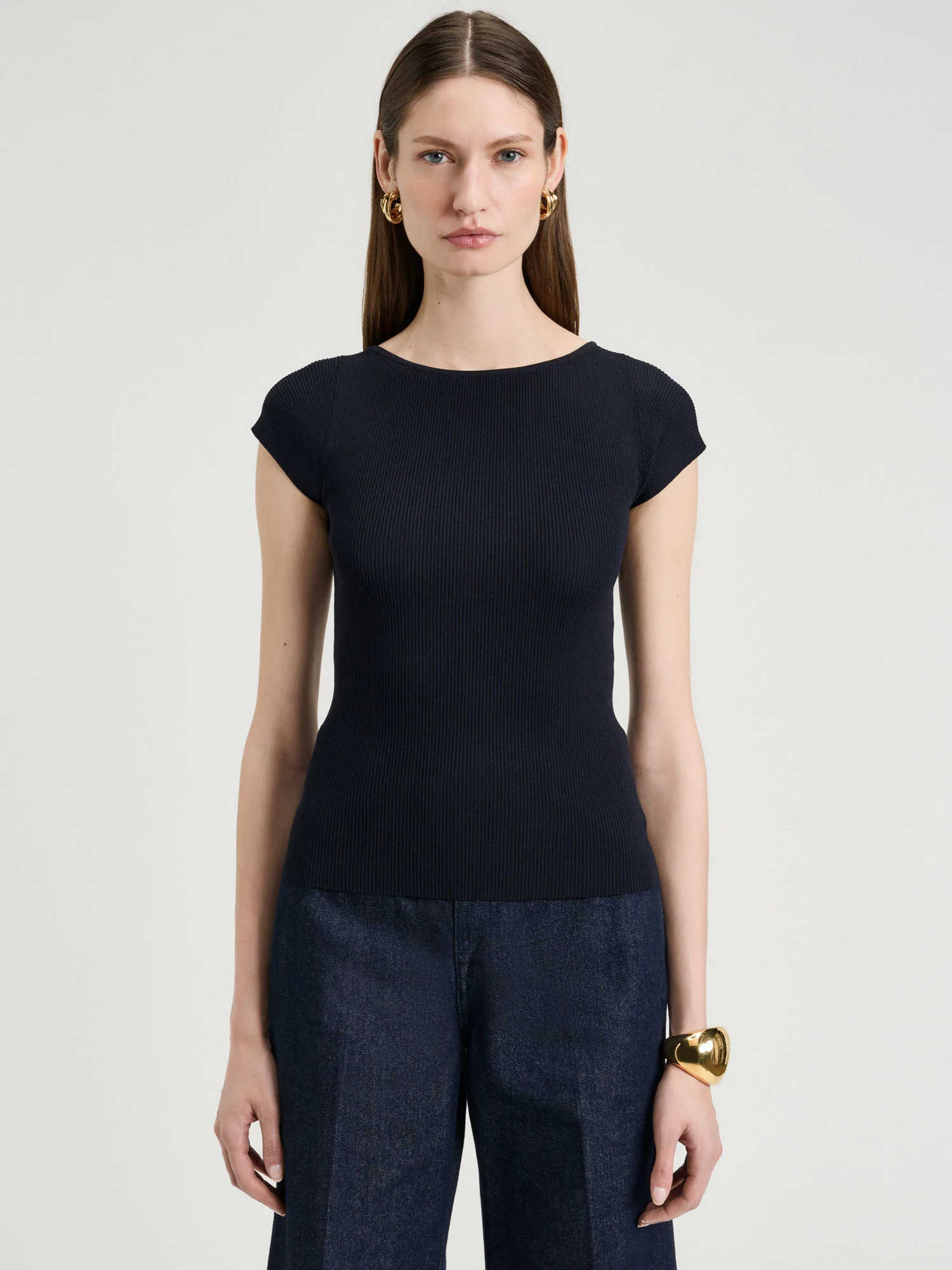 Ribbed Cap Sleeve Boat Neck Knit - Image 11