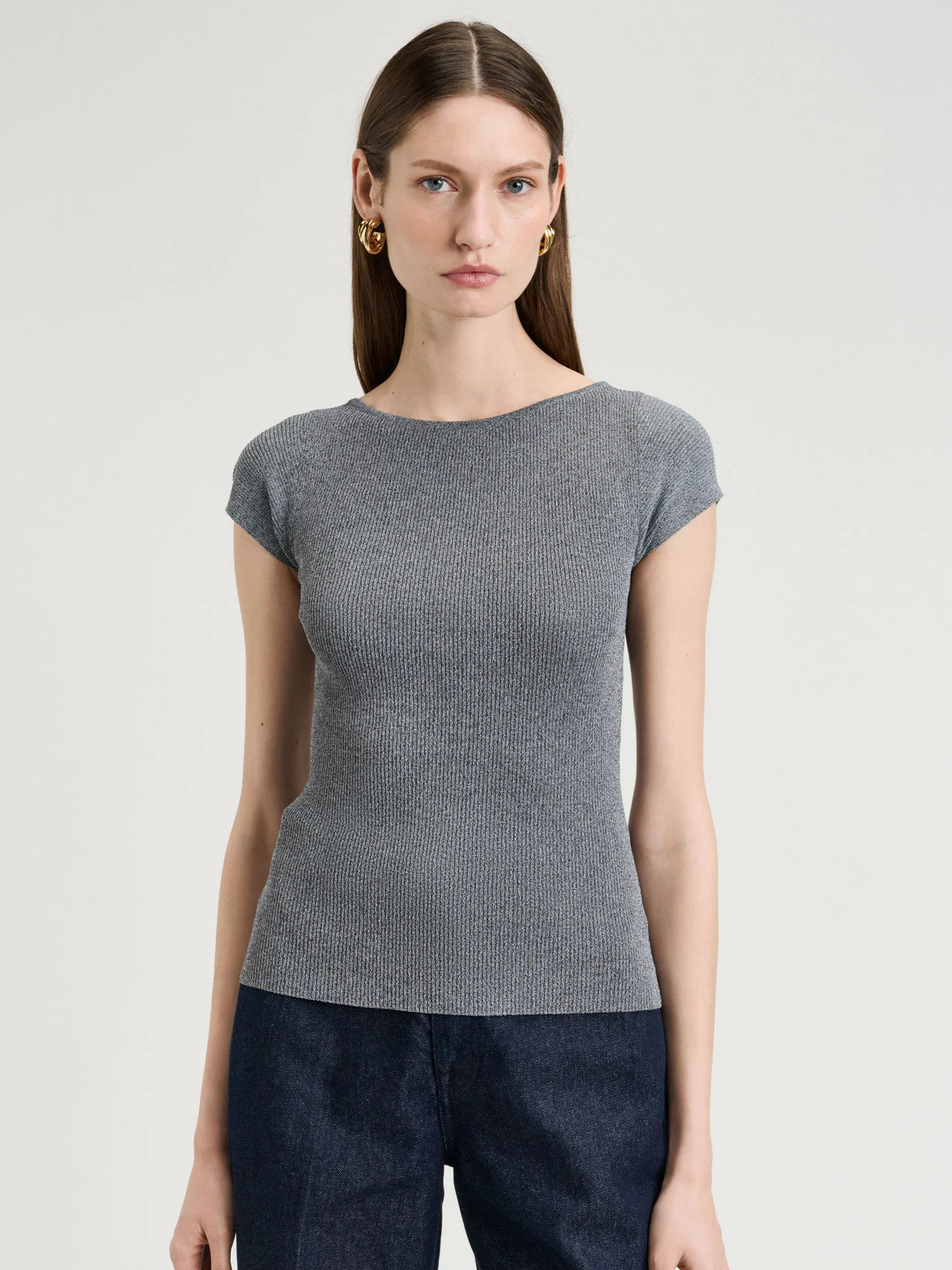 Ribbed Cap Sleeve Boat Neck Knit - Image 15