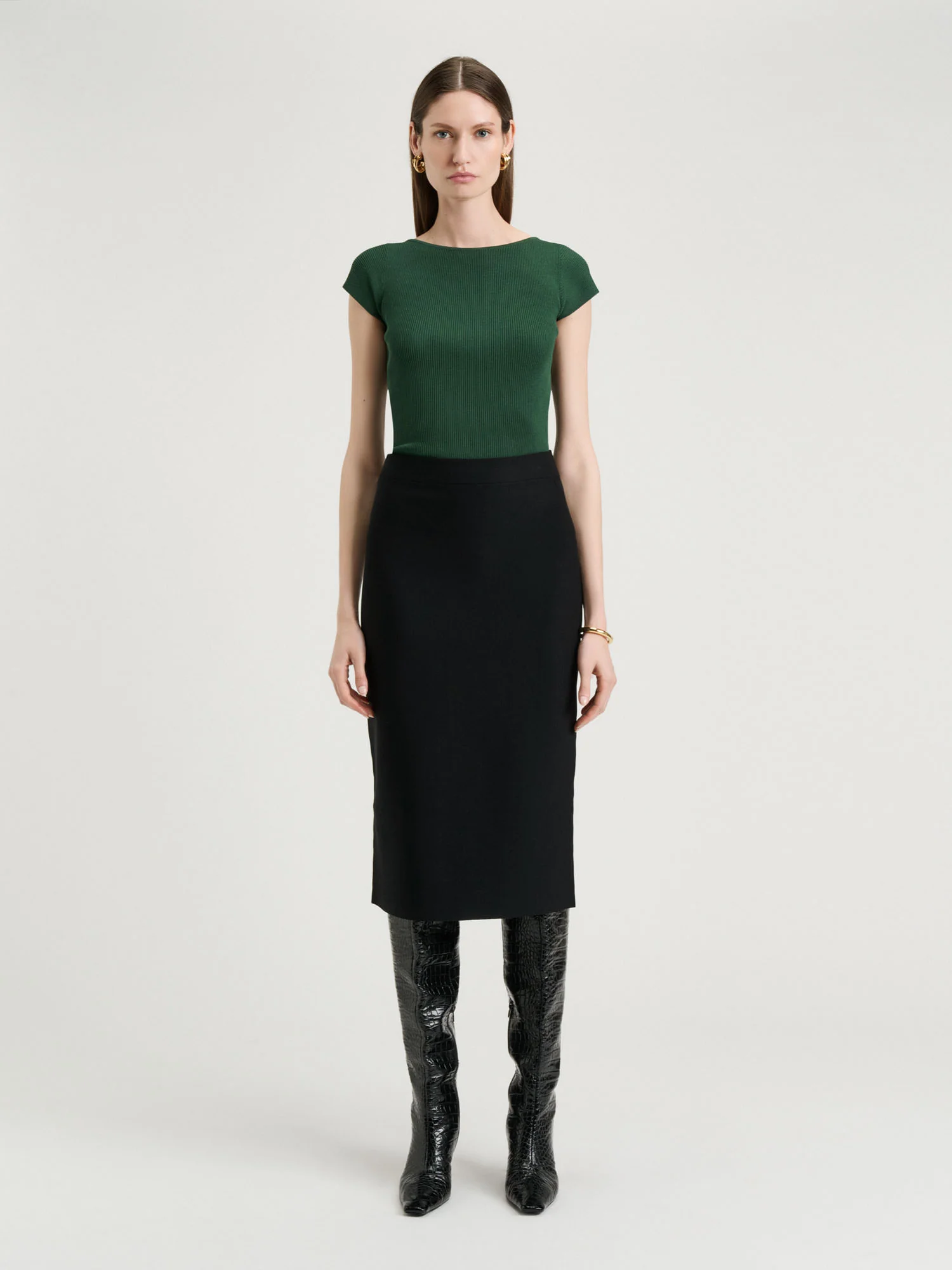 Ribbed Cap Sleeve Boat Neck Knit - Image 2